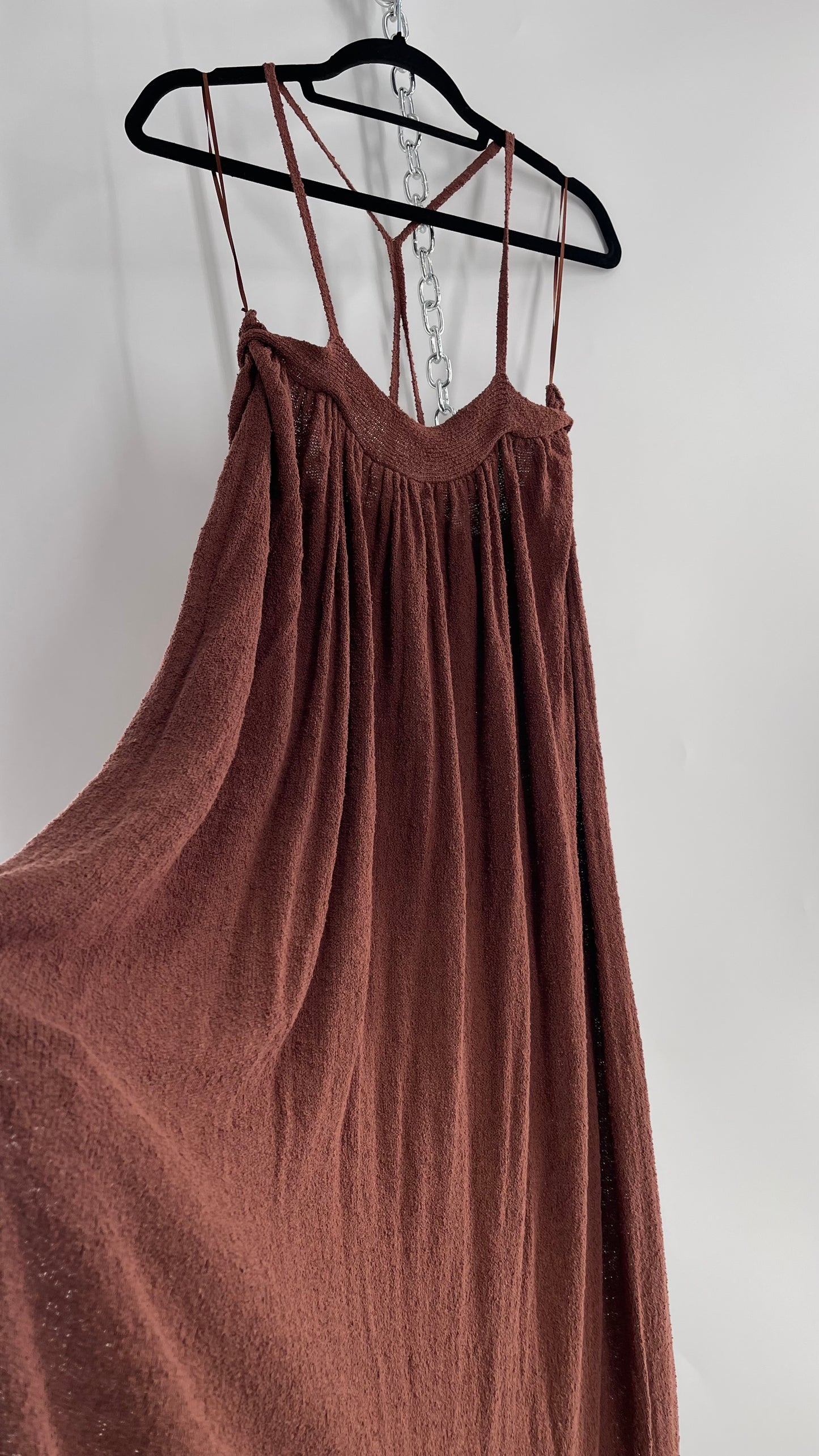 Free People Under the Stars Textured Brown Heavy Knit Maxi Dress  (Medium)