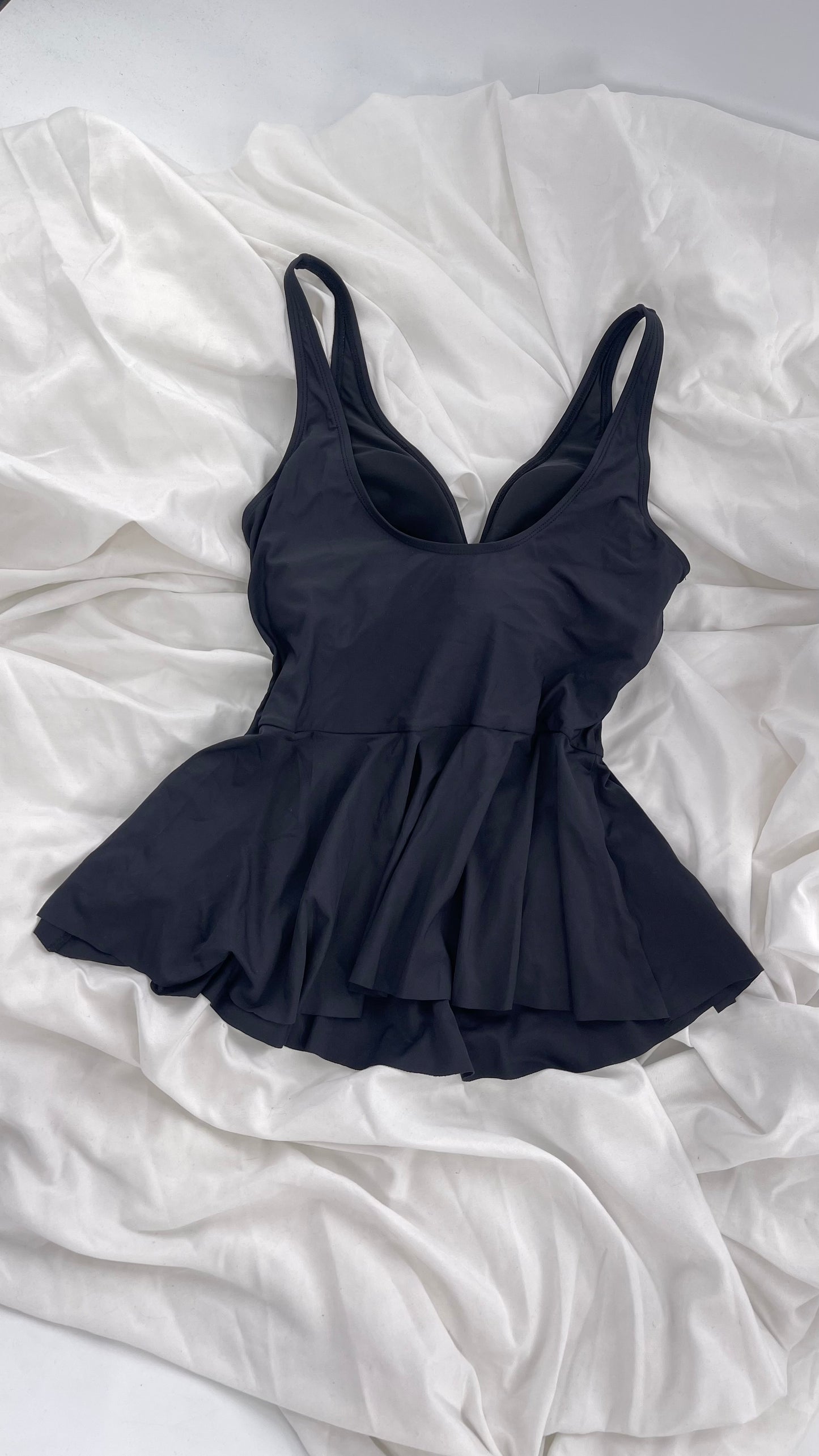 Anthropologie ALIHOP Black Peplum Swim Top with Built In Bra (Medium)