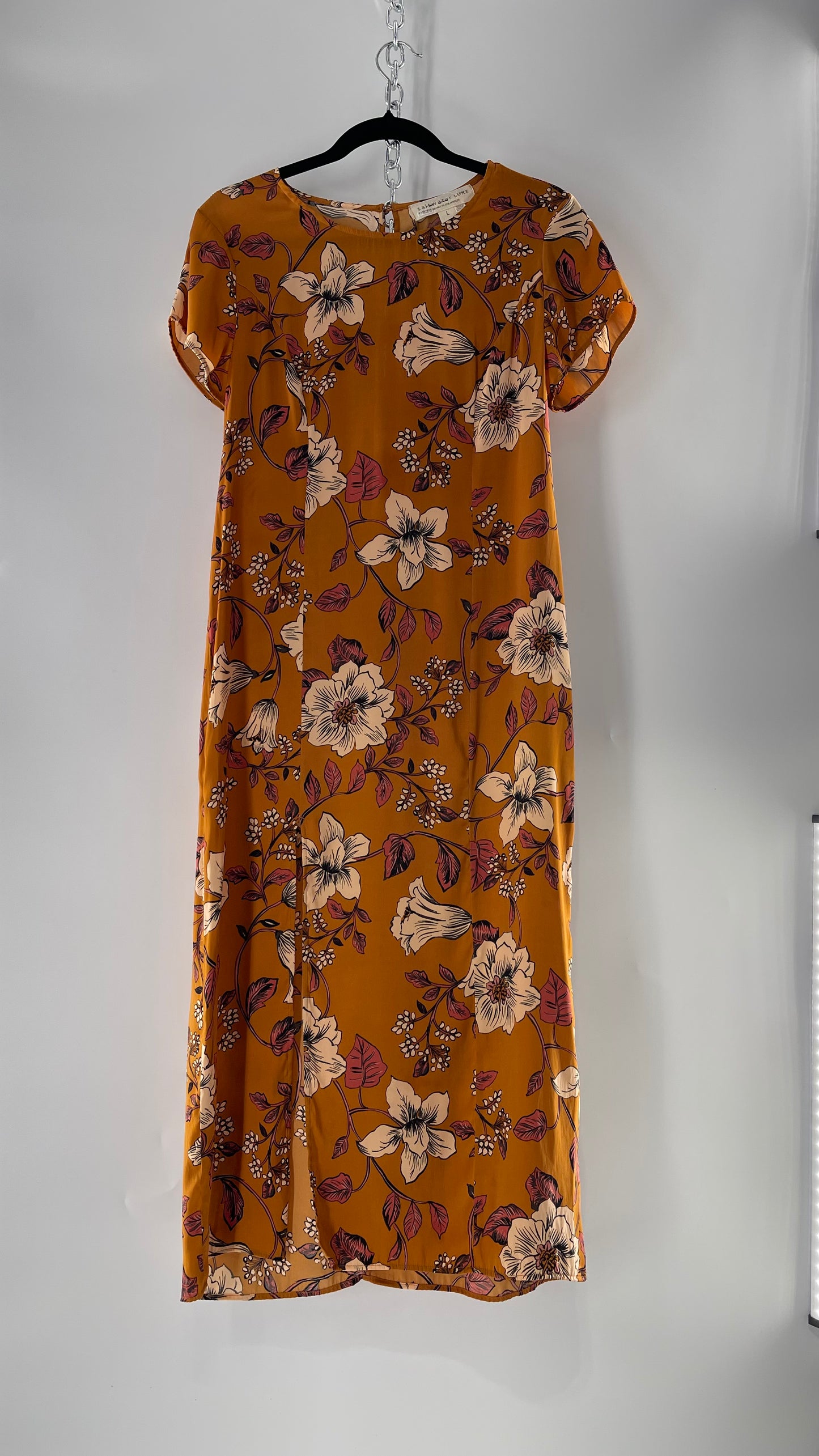 Saltwater Anthropologie - Brown / Burnt Orange Flower Maxi Dress (Size Large)