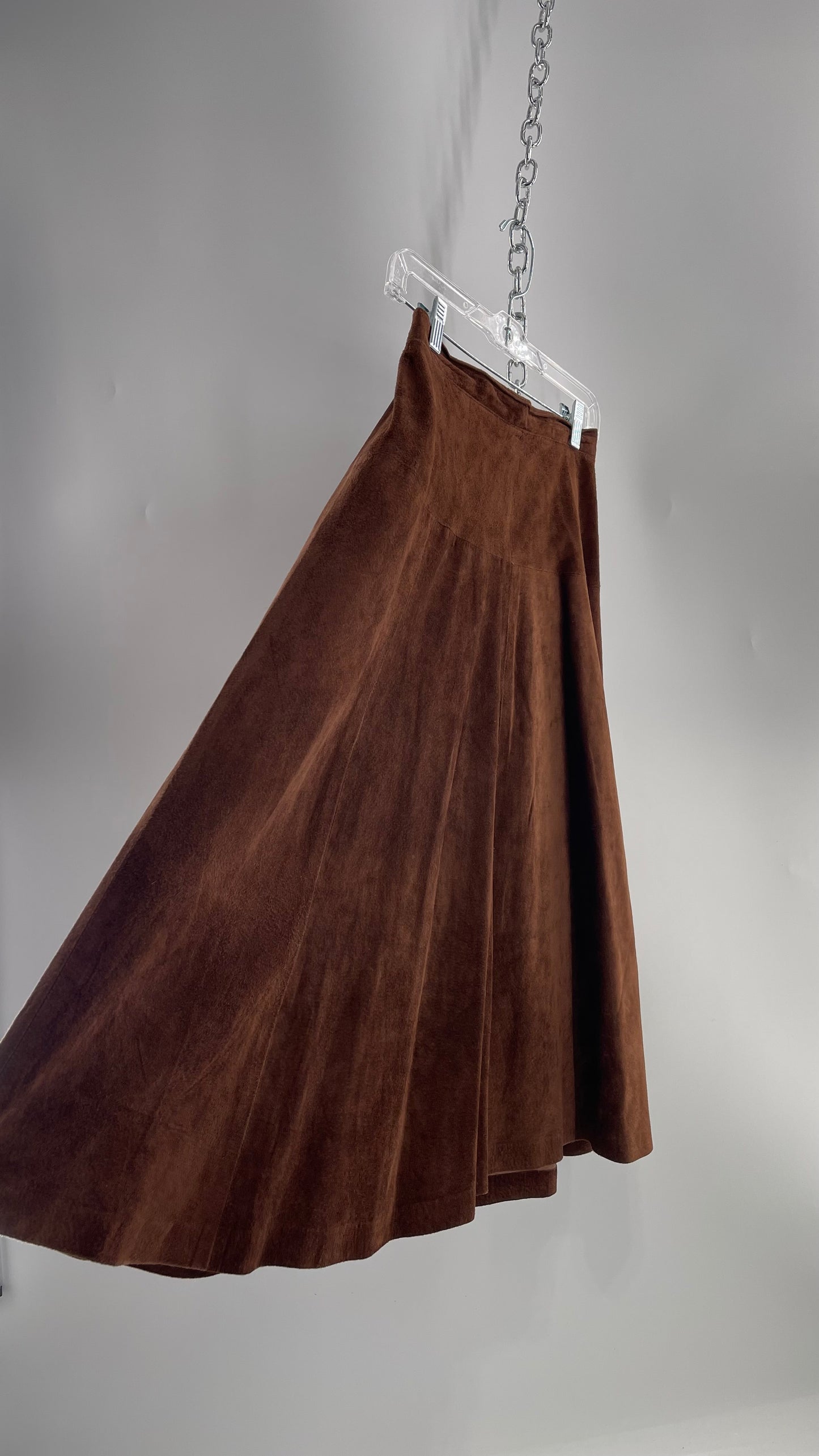 Vintage Imported Leather FIRENZE Santa Barbara Saks Fifth Avenue Brown Suede Leather Skirt (Medium)