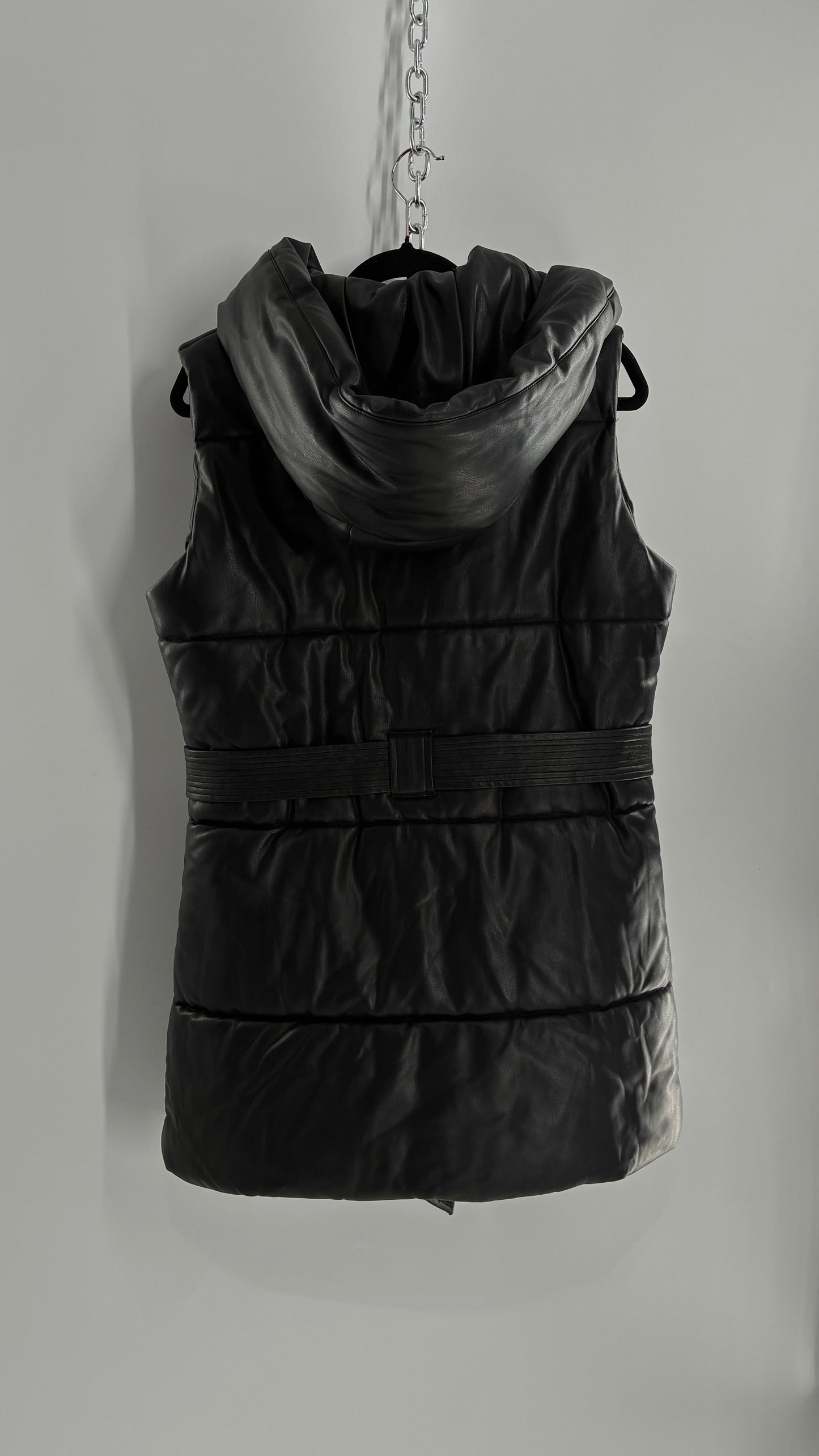 River Island Black Vegan Leather Puffer Style Sleeveless Vest (Small)