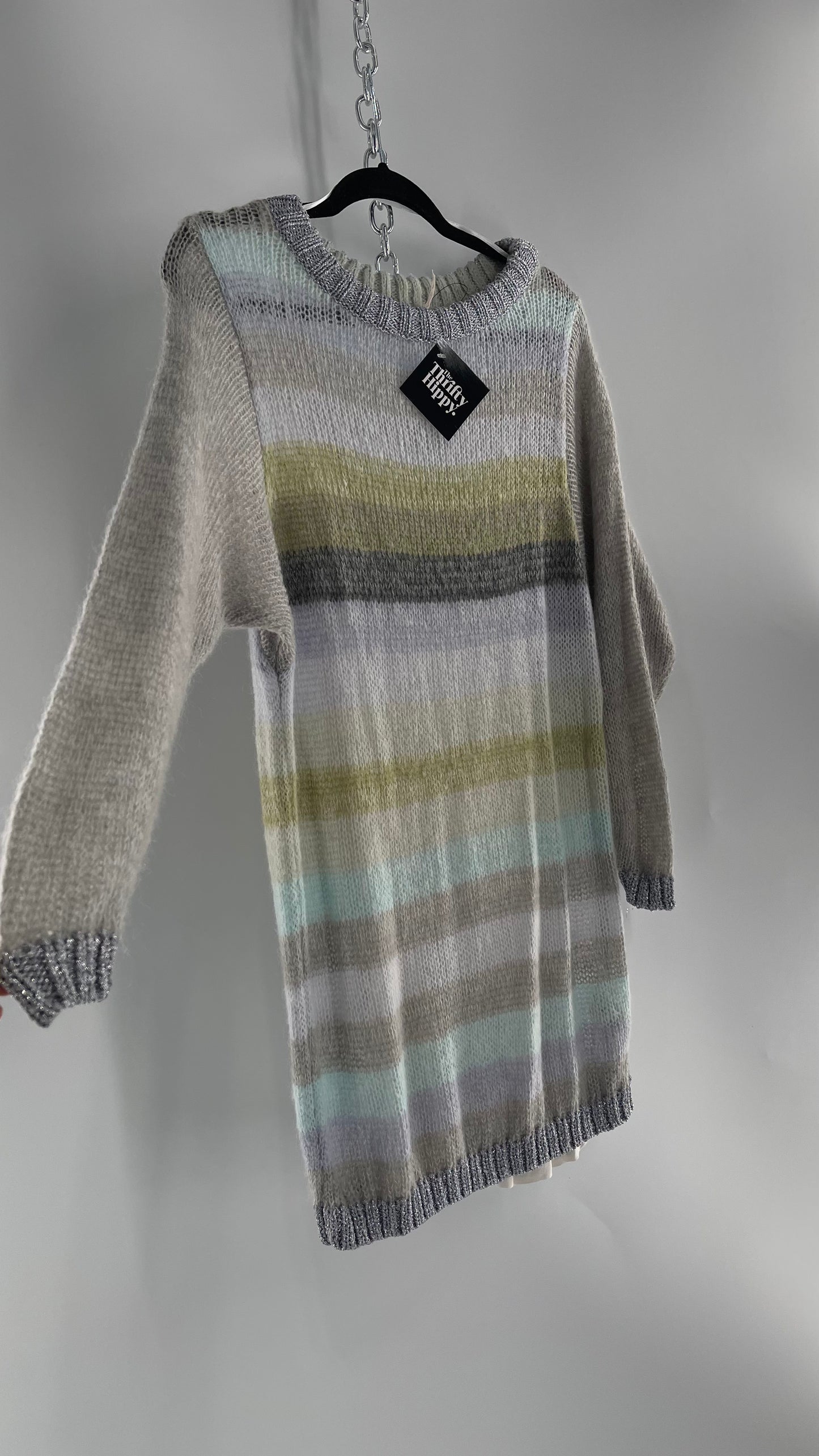Free People Striped Sweater with Glitter Knit Cuffs and Collar (XS)
