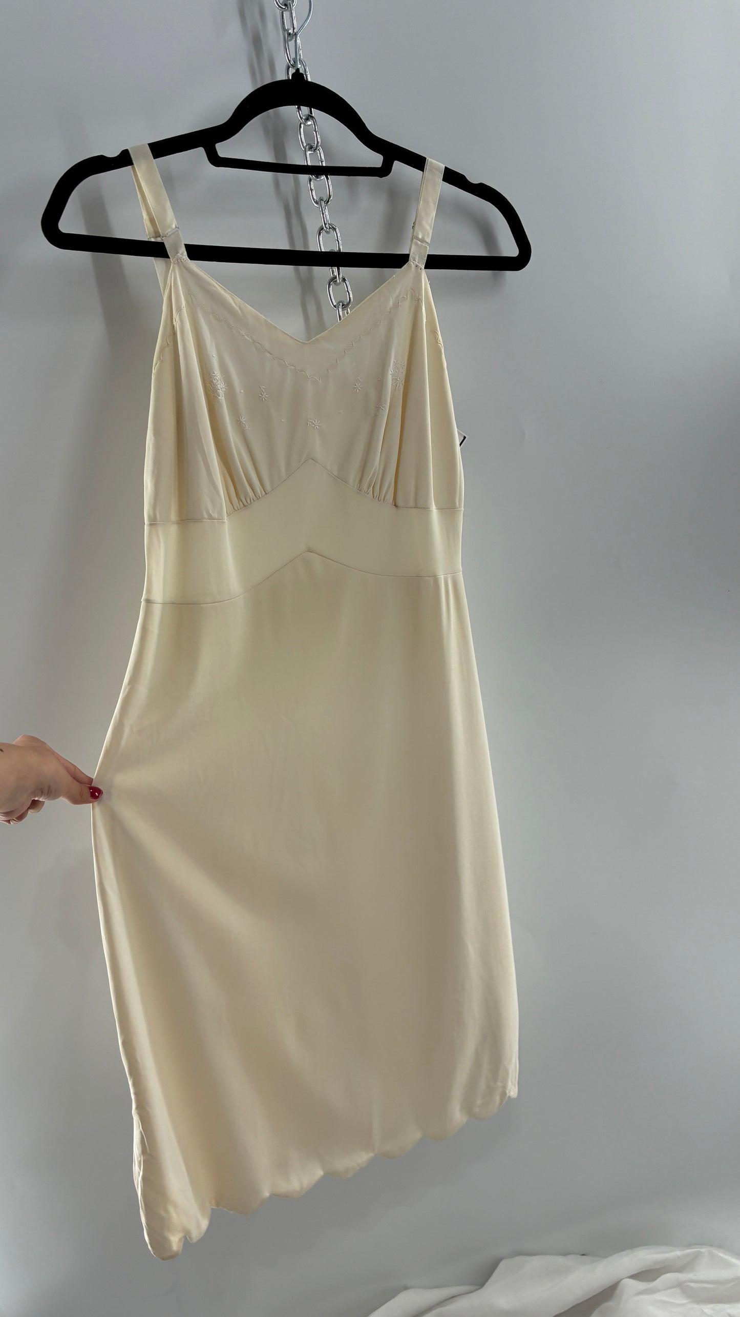 Vintage Slip Dress with Pleated, Embroidered Bust (No Size or Label)
