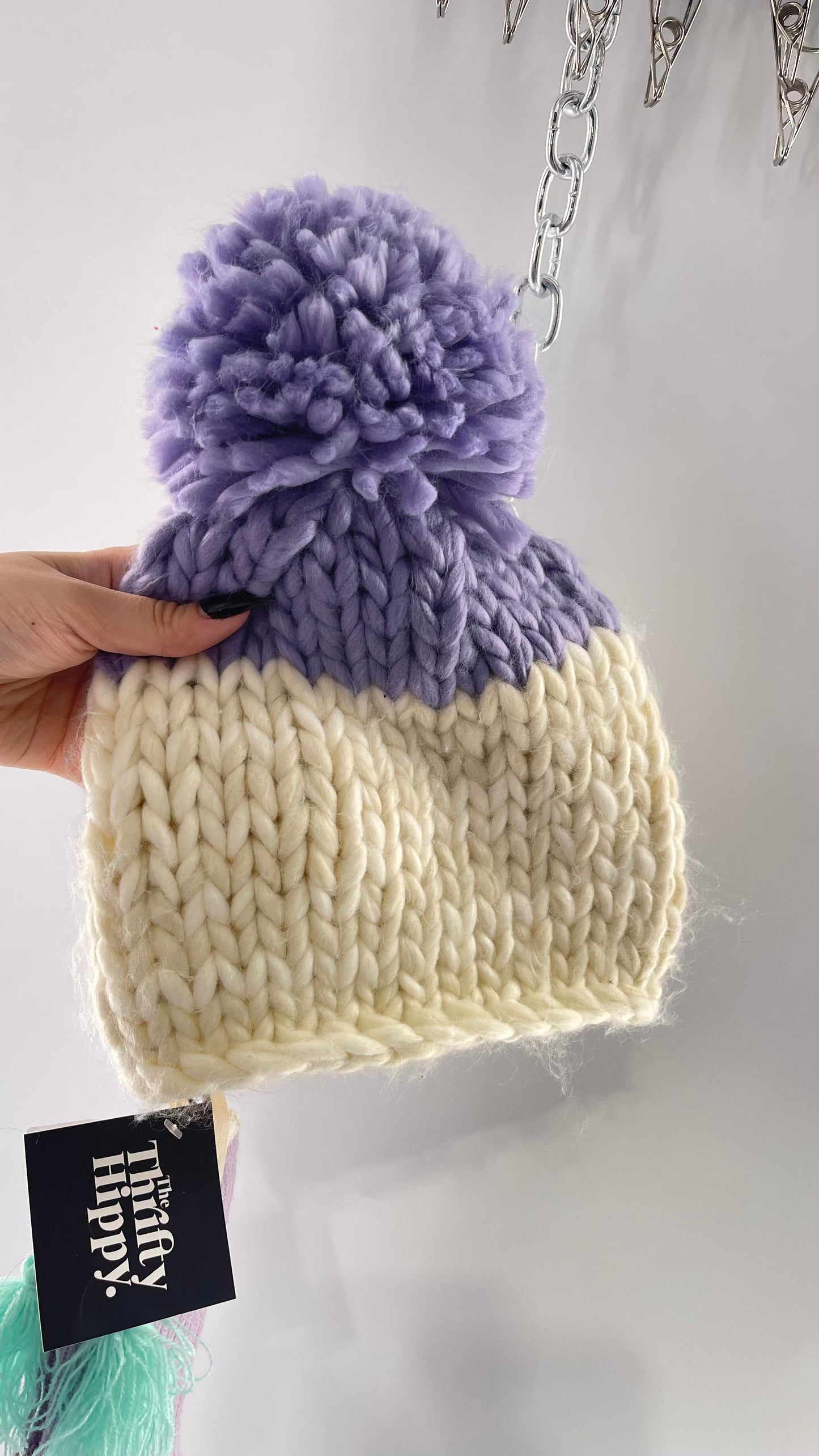 Free People Lavender Purple and White Knit Beanie and Sock Set