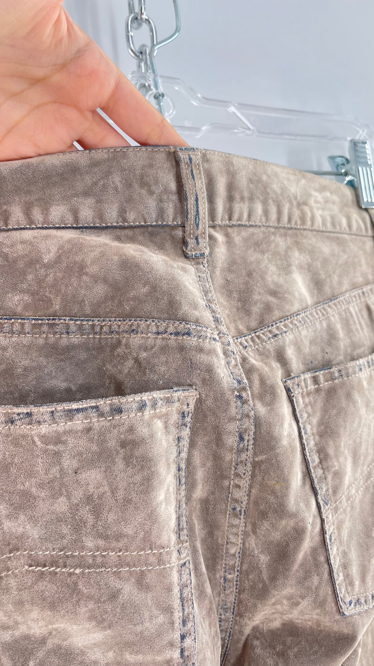 Armani Exchange Grey Velour Straight Legs with Denim Seam Details (Size 4)