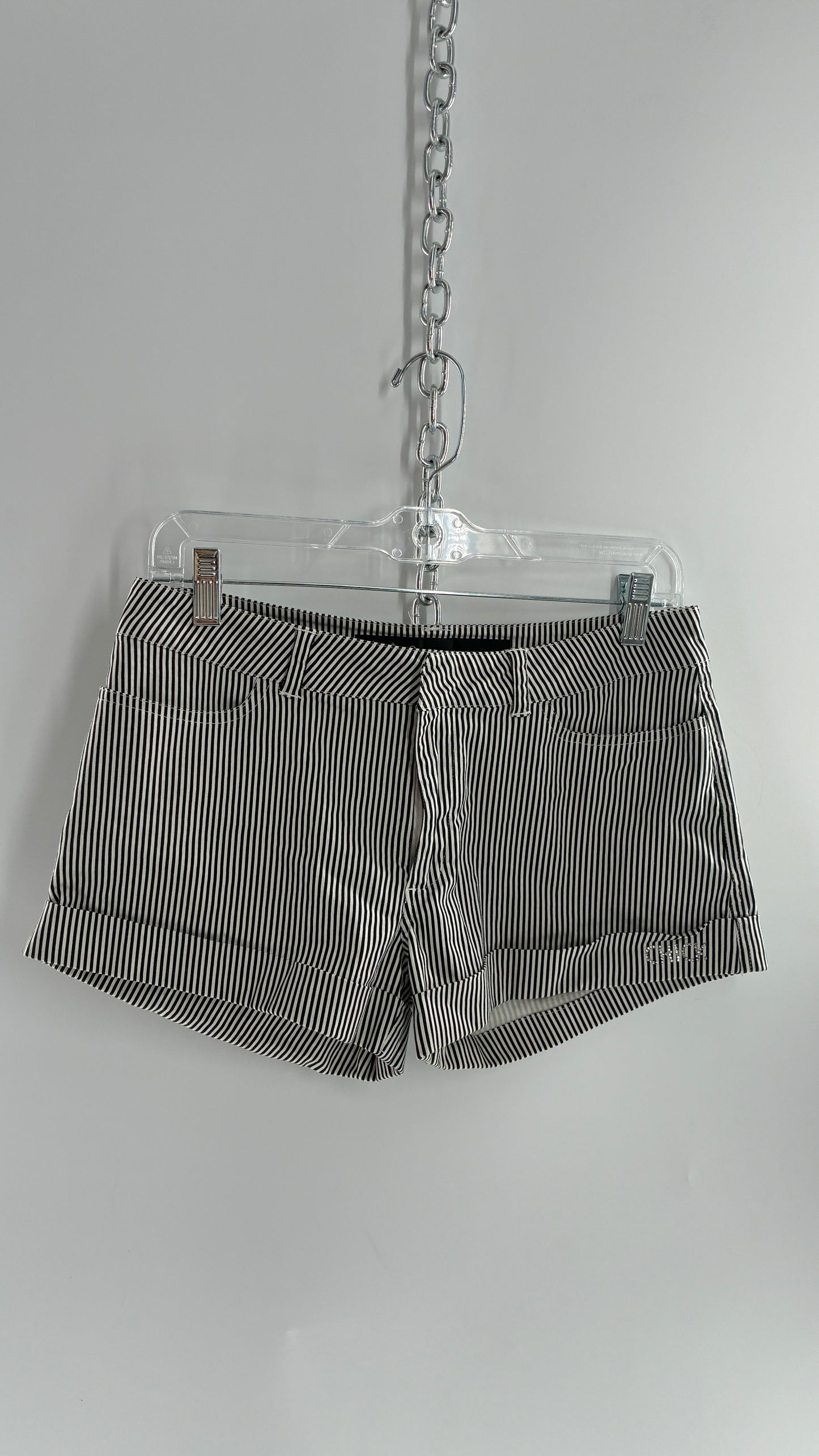 Vintage NICKY HILTON Black and White Striped Low Rise Shorts with Rhinestone “CHICK” Embellishment (5)