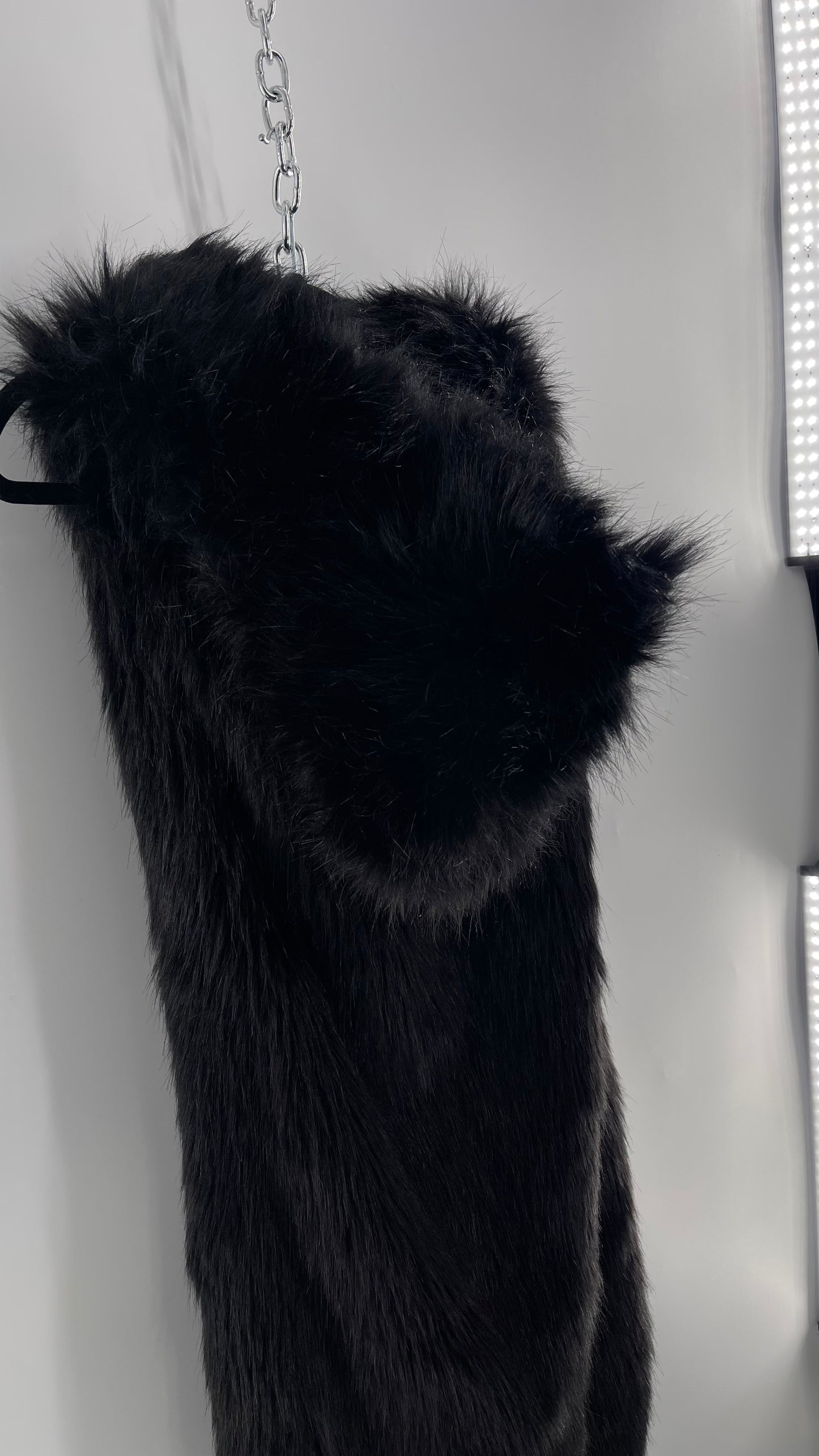Full Length Black Fuzzy Sleeveless Vest with Oversized Hood (Medium)