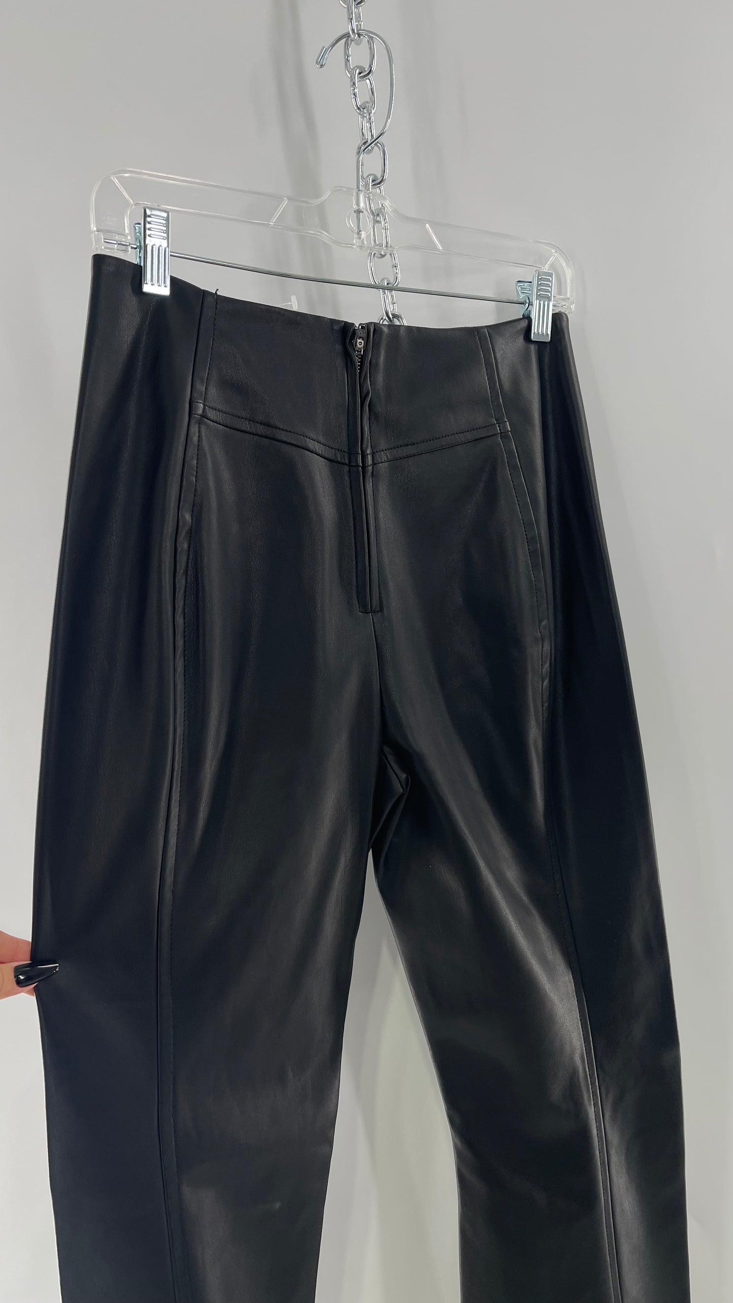 Free People Black Vegan Leather Kick Flares (28)