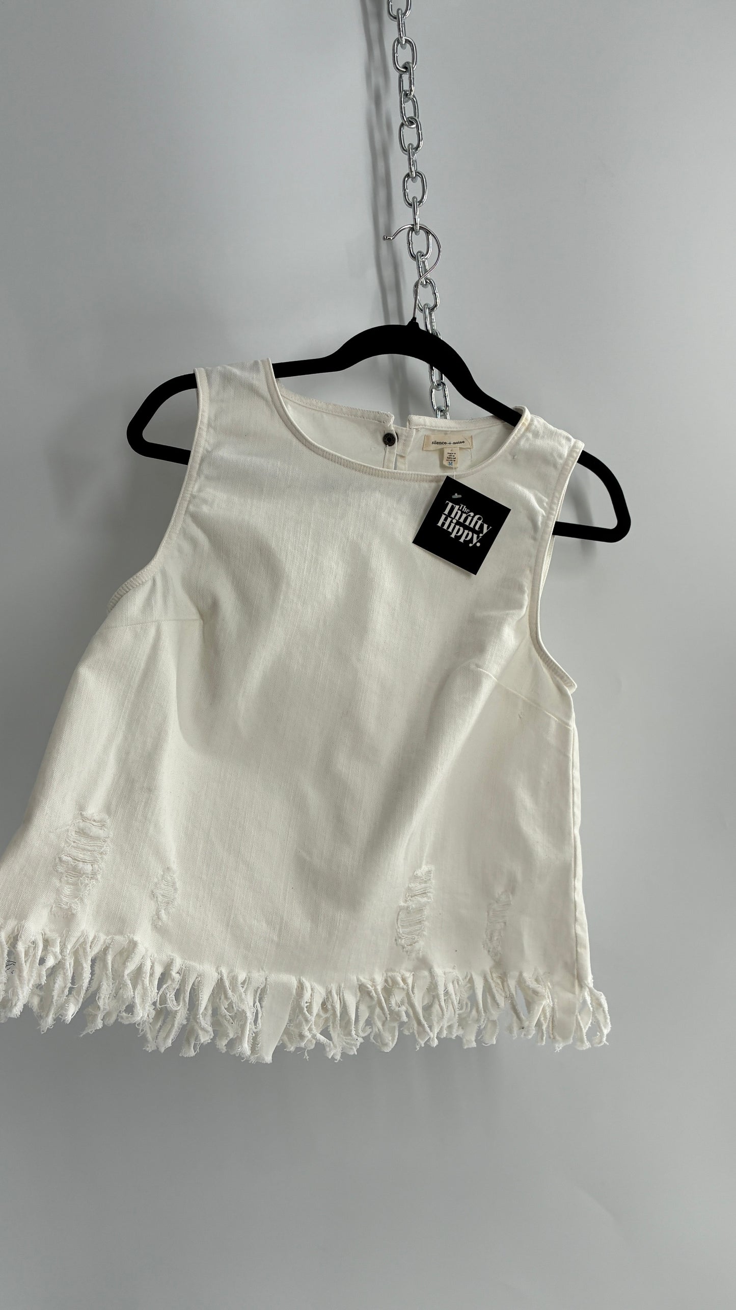 Urban Outfitters Silence + Noise White Denim Fringe Hem Top (Medium)