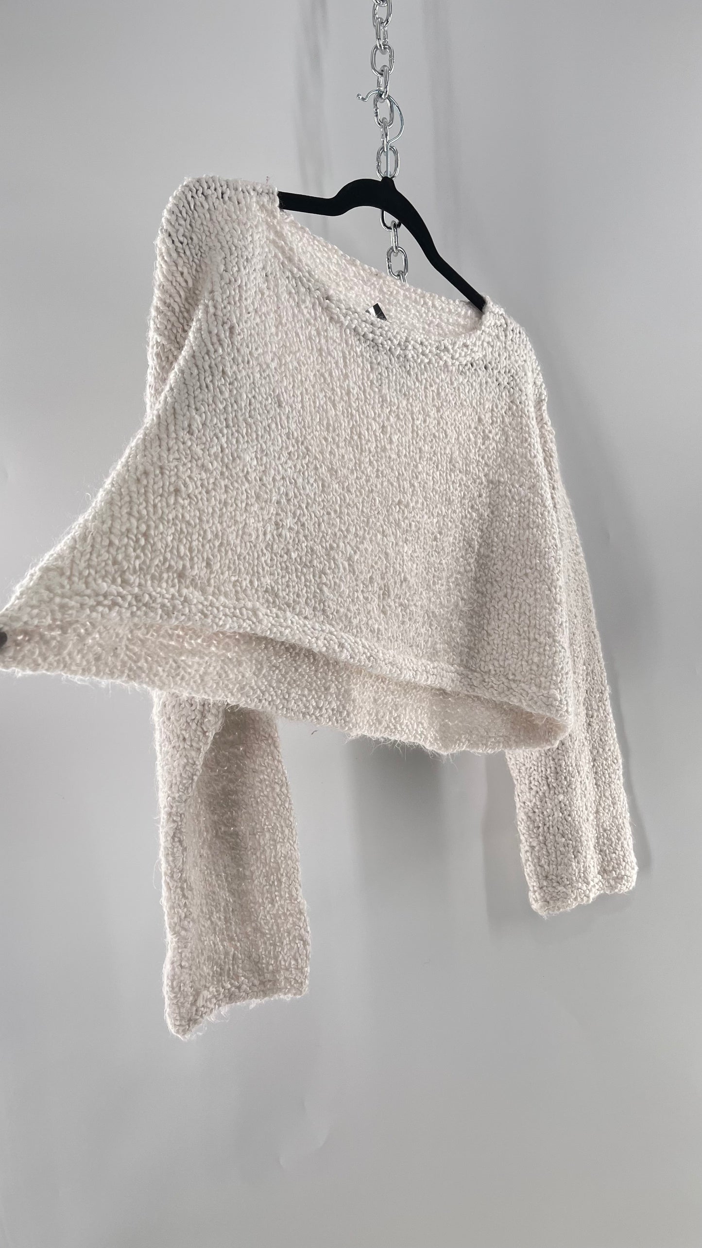 White Slouchy Comfy + Cozy Knit Cropped Sweater (M)