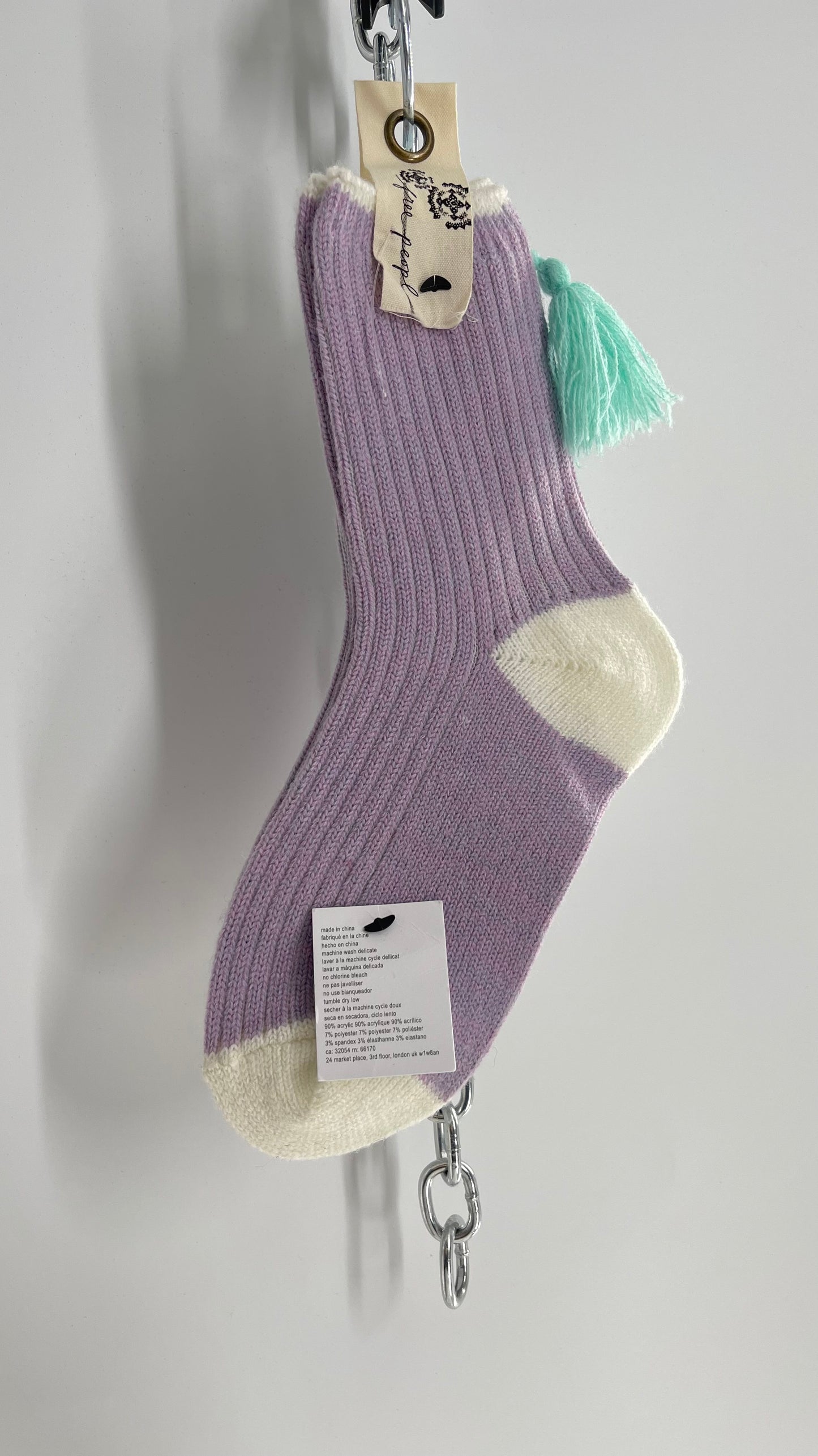 Free People Lilac Purple Knit Socks with Teal Tassels