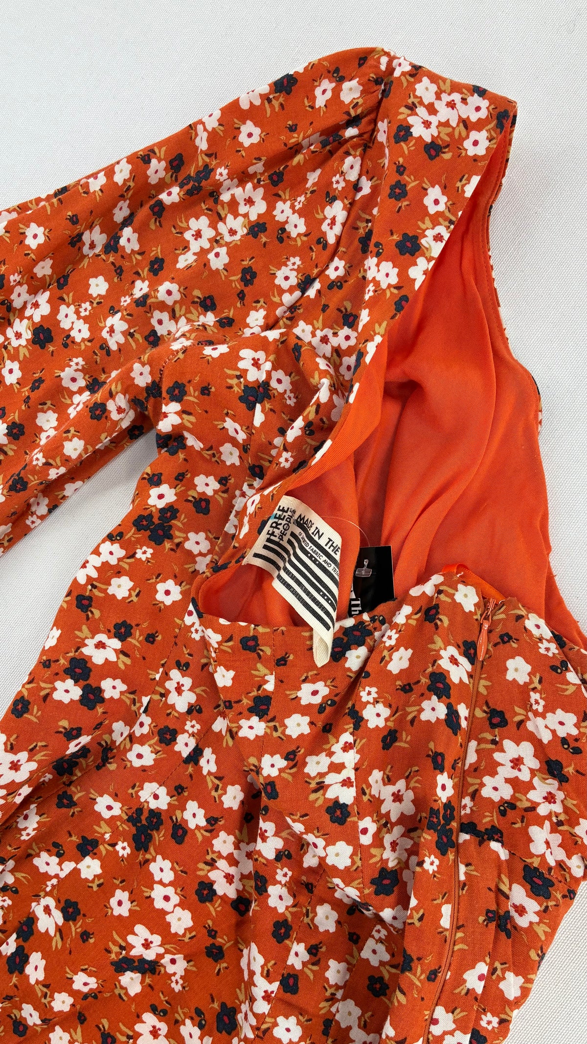 Free People Orange Asymmetric Single Sleeve Flared Out Fall Florals Dress (0)