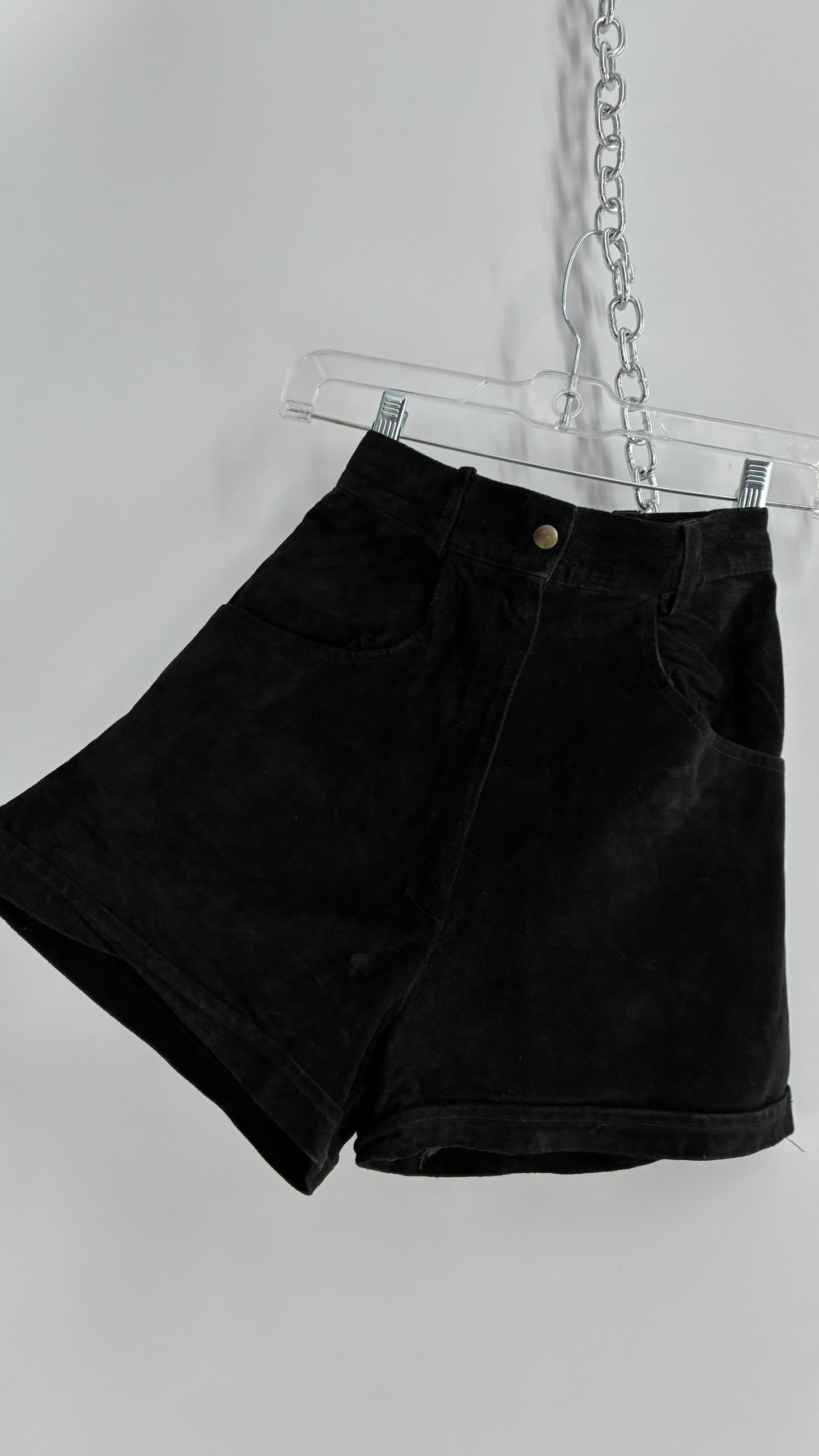 Vintage NEVADA BLUE Black Genuine Suede High Waisted Shorts (XS)
