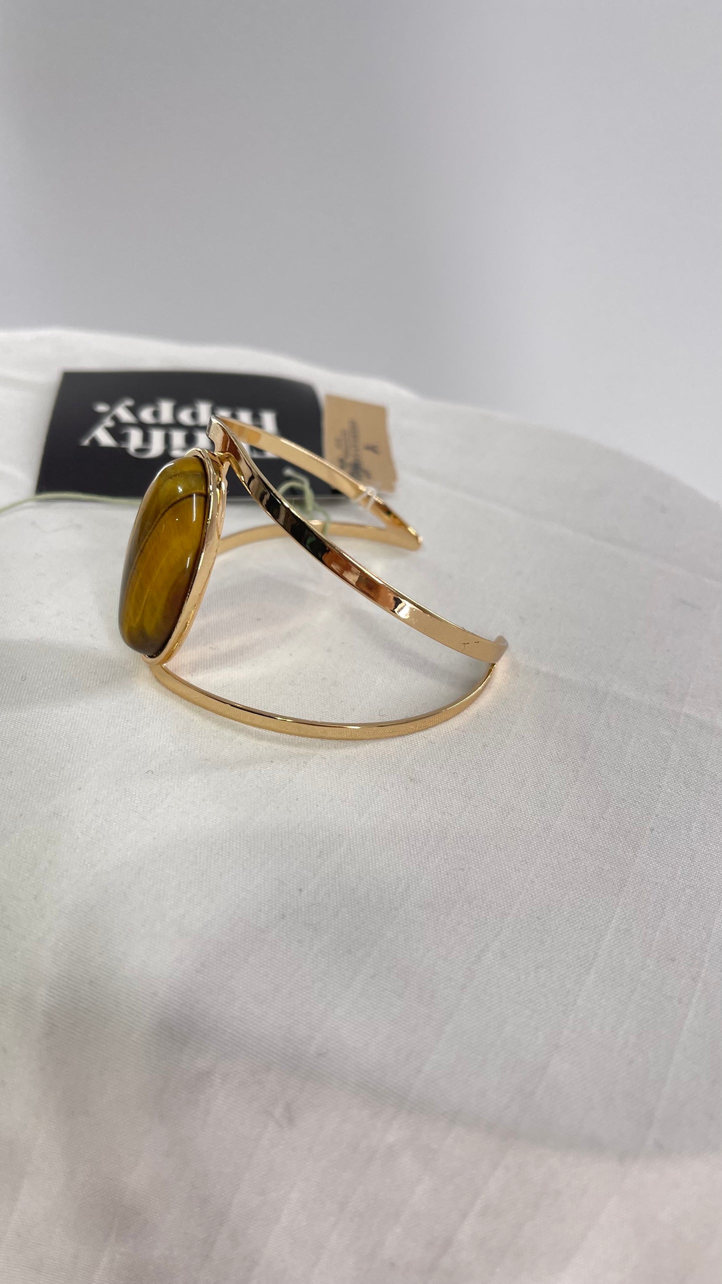 American Eagle Gold Cuff with Tigers Eye Gem Stone