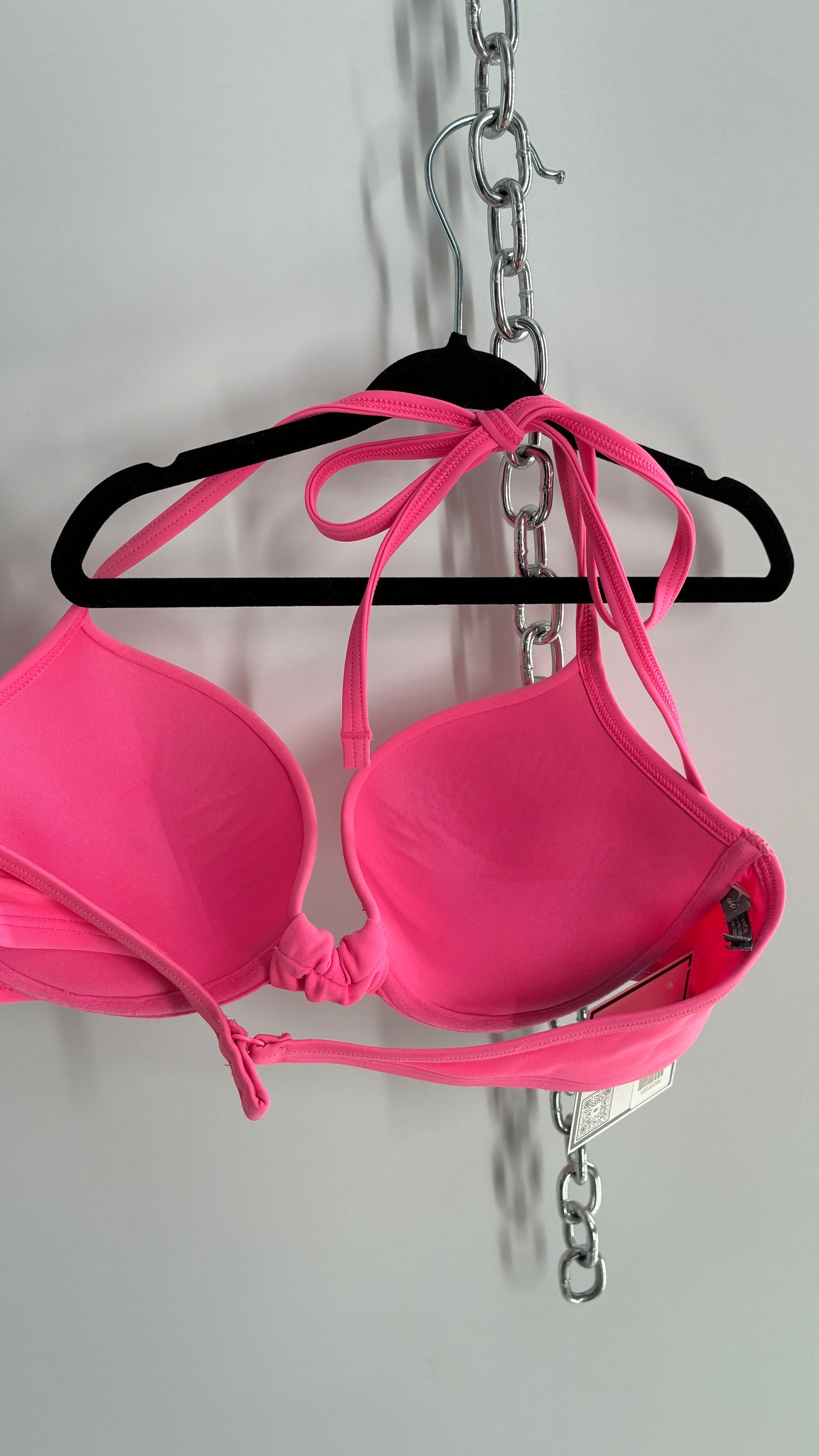 AERIE Pink Underwire Halter Bikini Top with Sequin Details (36B)