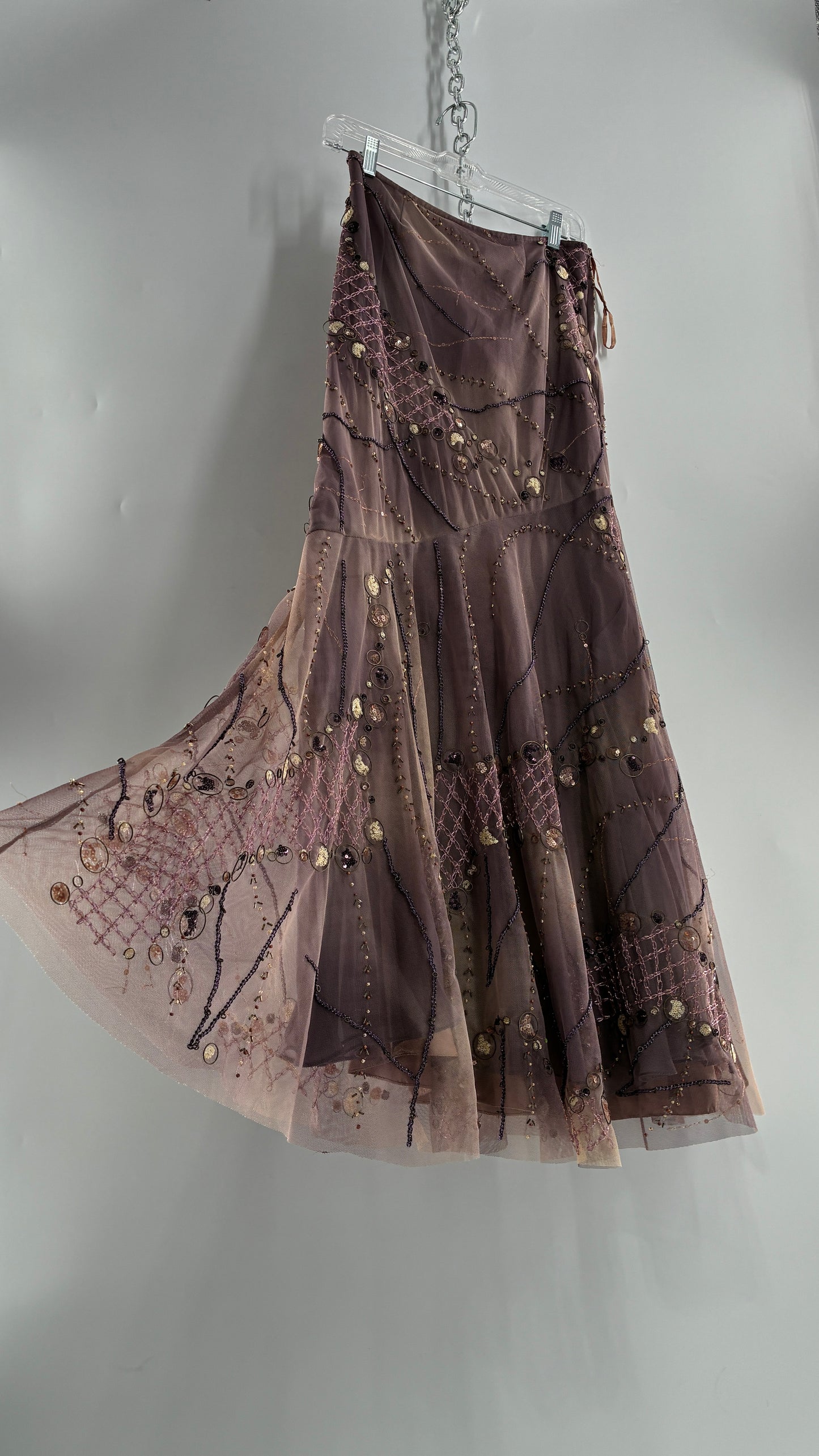 Vintage ALBERTO MAKALI Completely Embroidered and Beaded Maxi Asymmetric Dusty Purple Skirt (4)