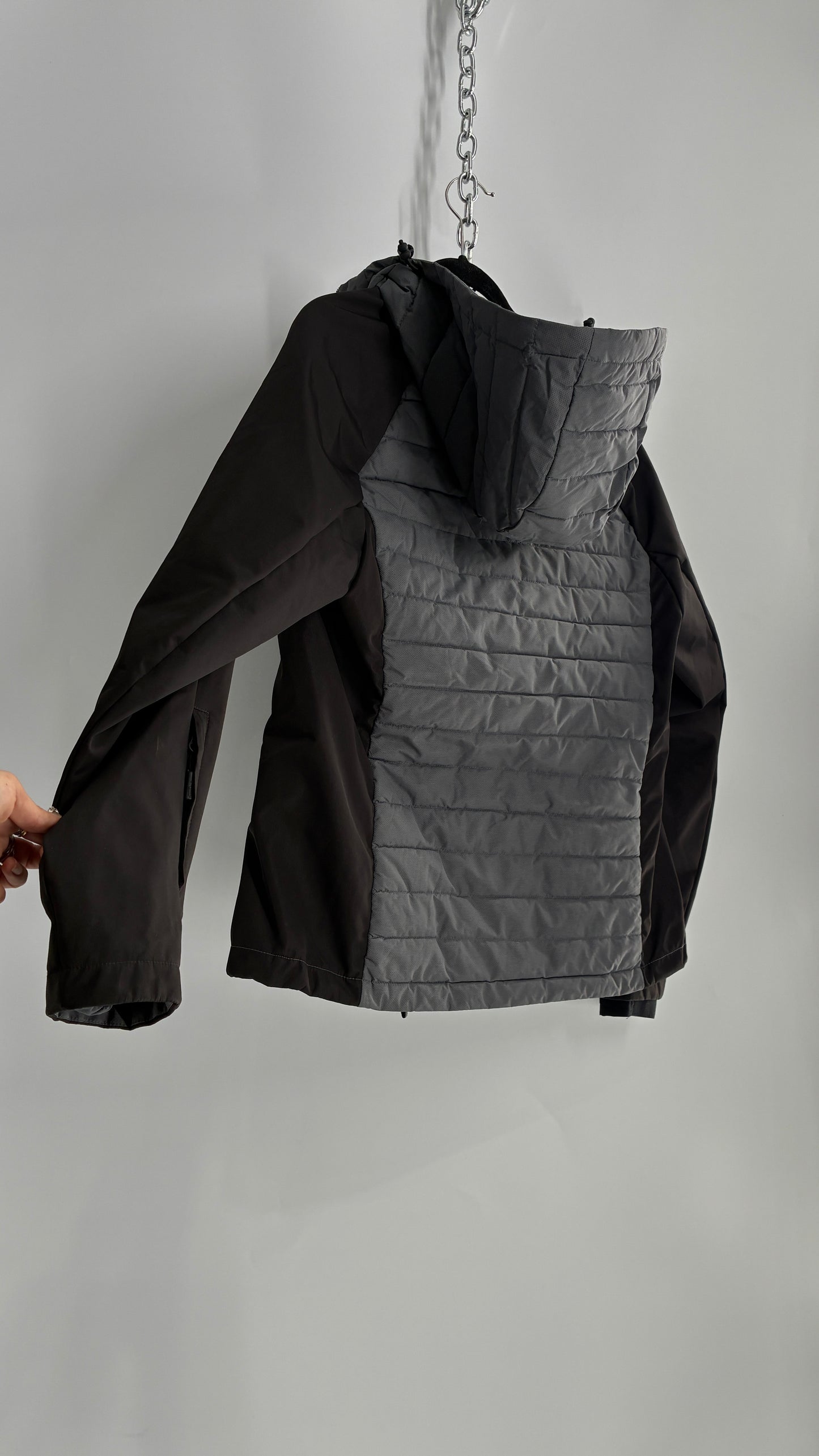 Super Dry Black and Grey Puffer Winter Jacket (Large)