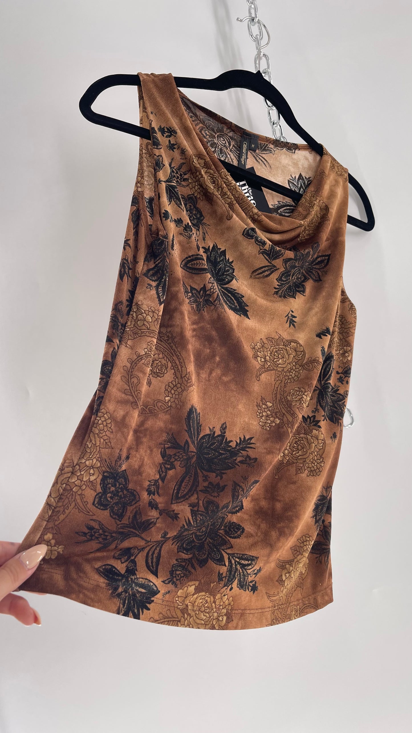 Vintage Olivia Paige Brown Tie Dye Floral Tank (Medium)