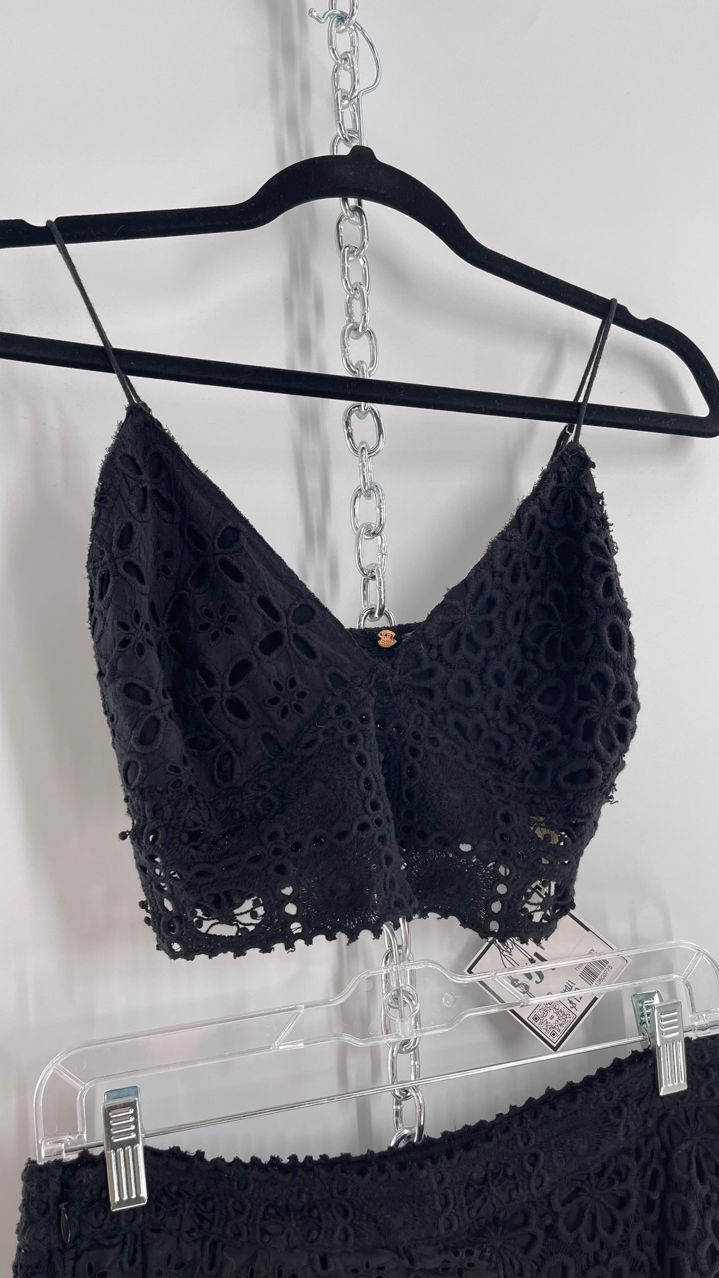 Free People Black Eyelet Lace Mini Skirt and Bustier Set (6)