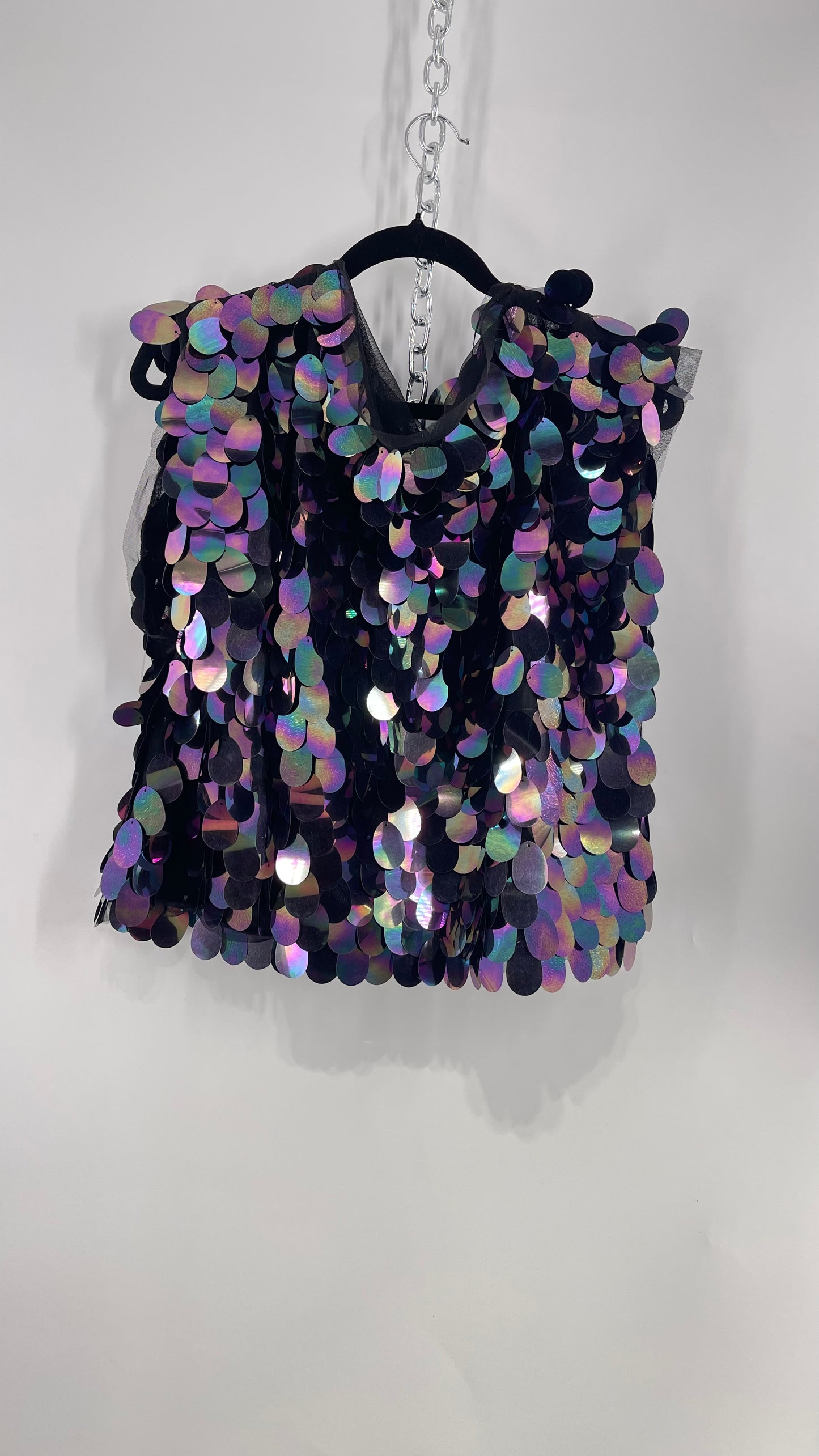 Free People Oversized Iridescent Purple/Indigo Color Changing Sequins (XS)
