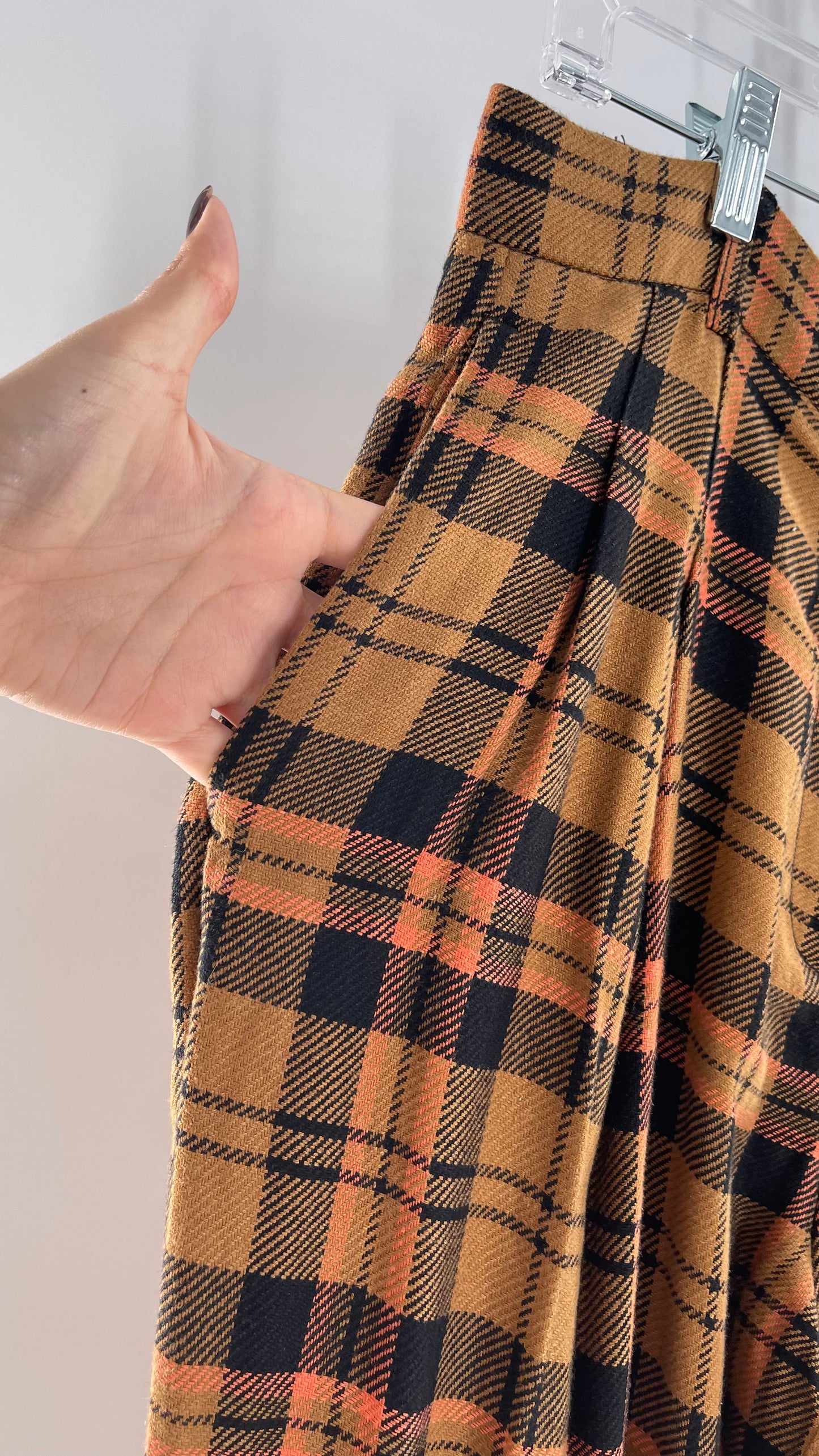 Free People Mustard,Salmon, Black Plaid High Waisted Wide Leg Trouser with Pleating (4)