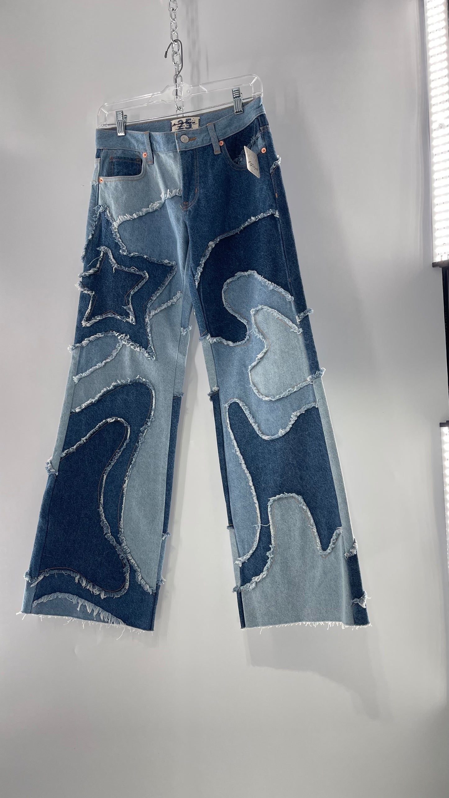 Free People Multi Denim Toned Wavy Patched Jeans (25) ***WITH TAGS***