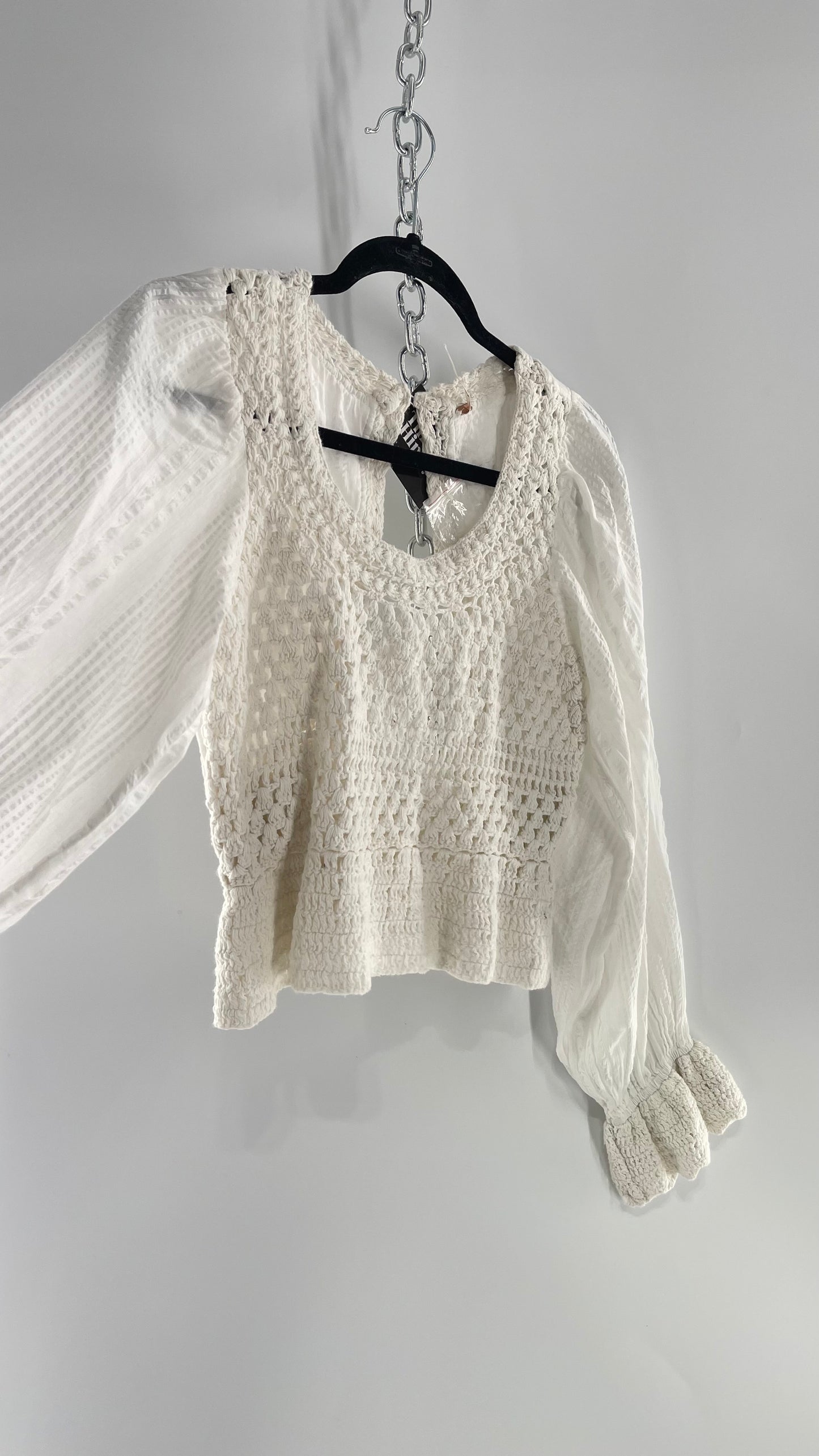 Free People White Crochet “Megan” Top (Large)