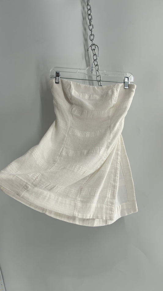 Free People White Side Slit Long Tie Back Button Side Tube Top (S)