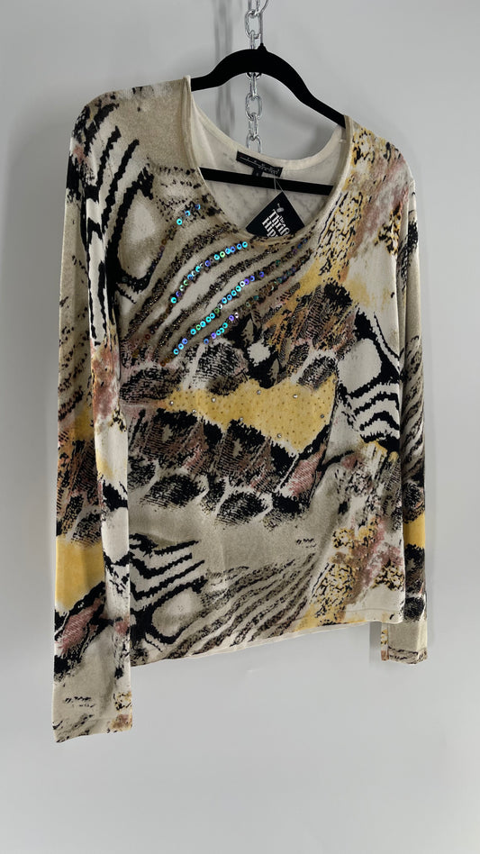 Vintage PIERRI Animal Print Graphic Knit with Iridescent Sequins (Small)