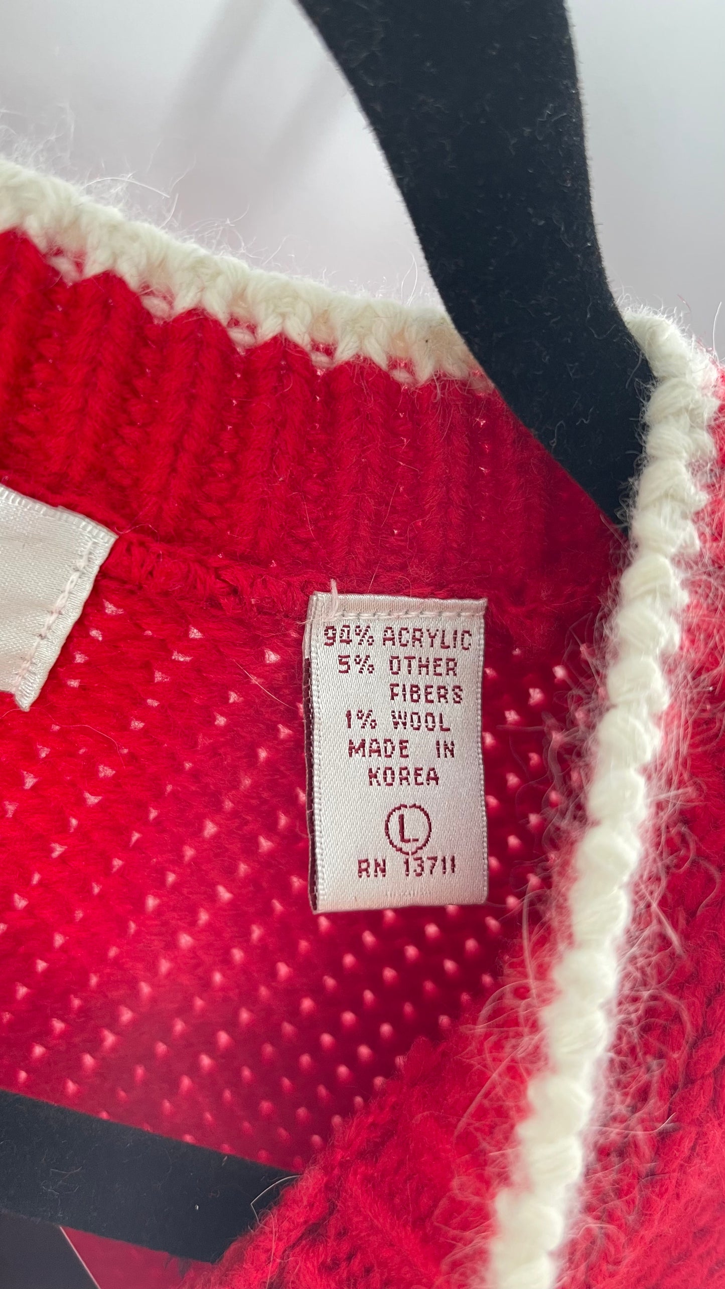 Vintage Karen Scott Silver Button Front, Red Cardigan with Shoulder Padding and the Sweetest Festive Penguins in Bow Ties (Large)
