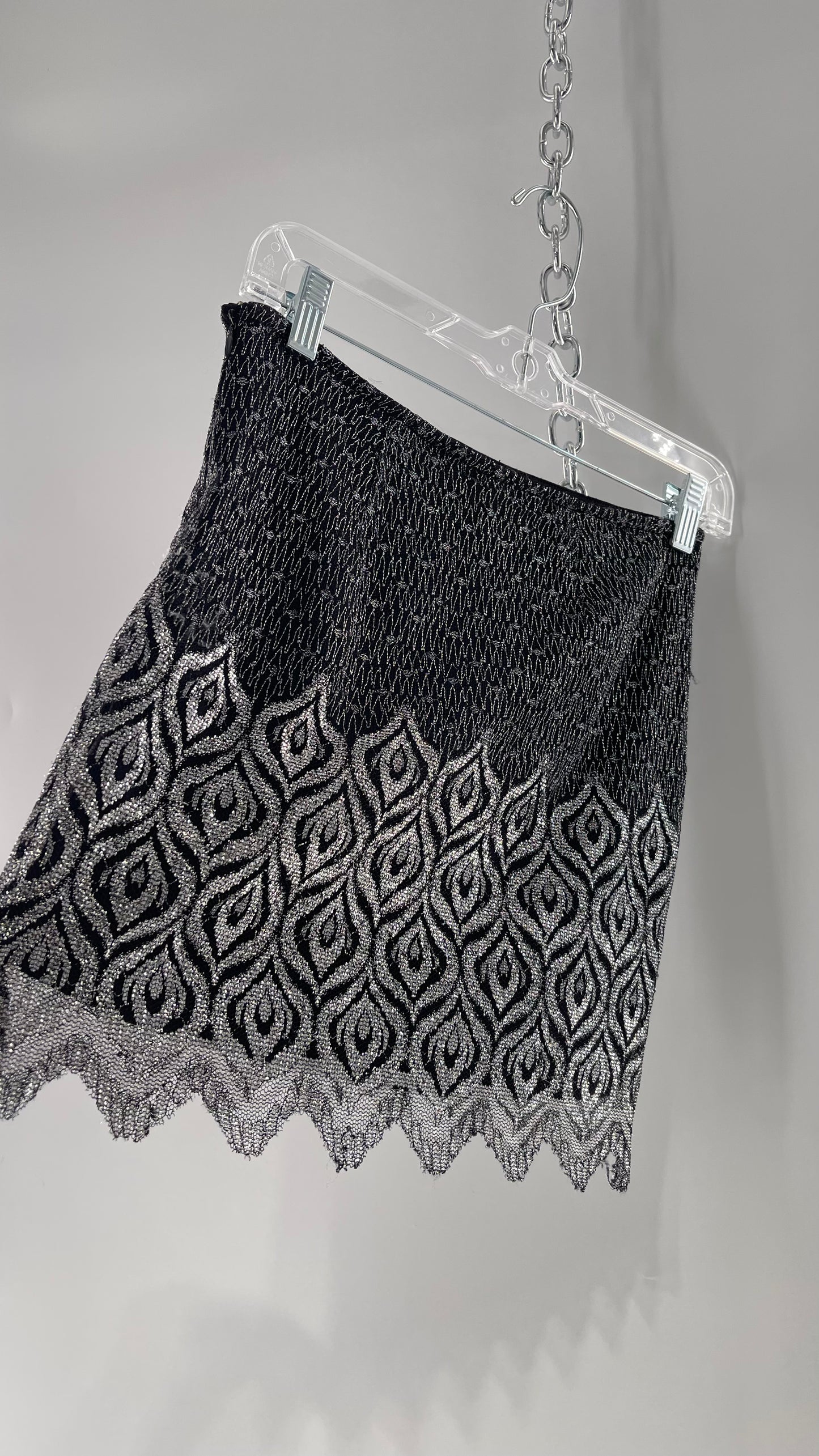 Free People Black Silver Metallic Scalloped Hem Mini Skirt (0)