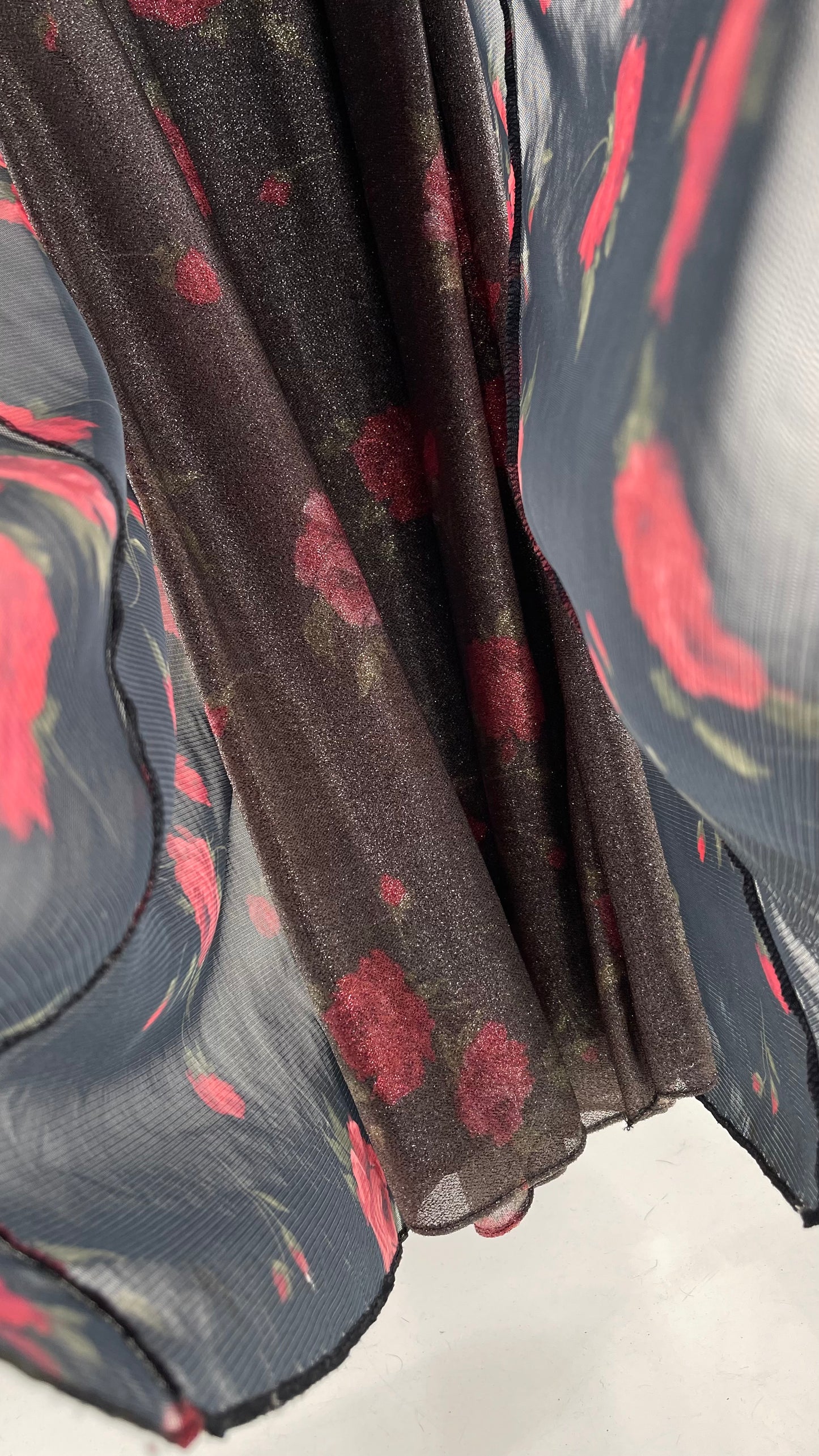 Vintage TEDDI EVENING Dress with Red Rose Layer Over Glitter Graphic and Black Base Layer (10)