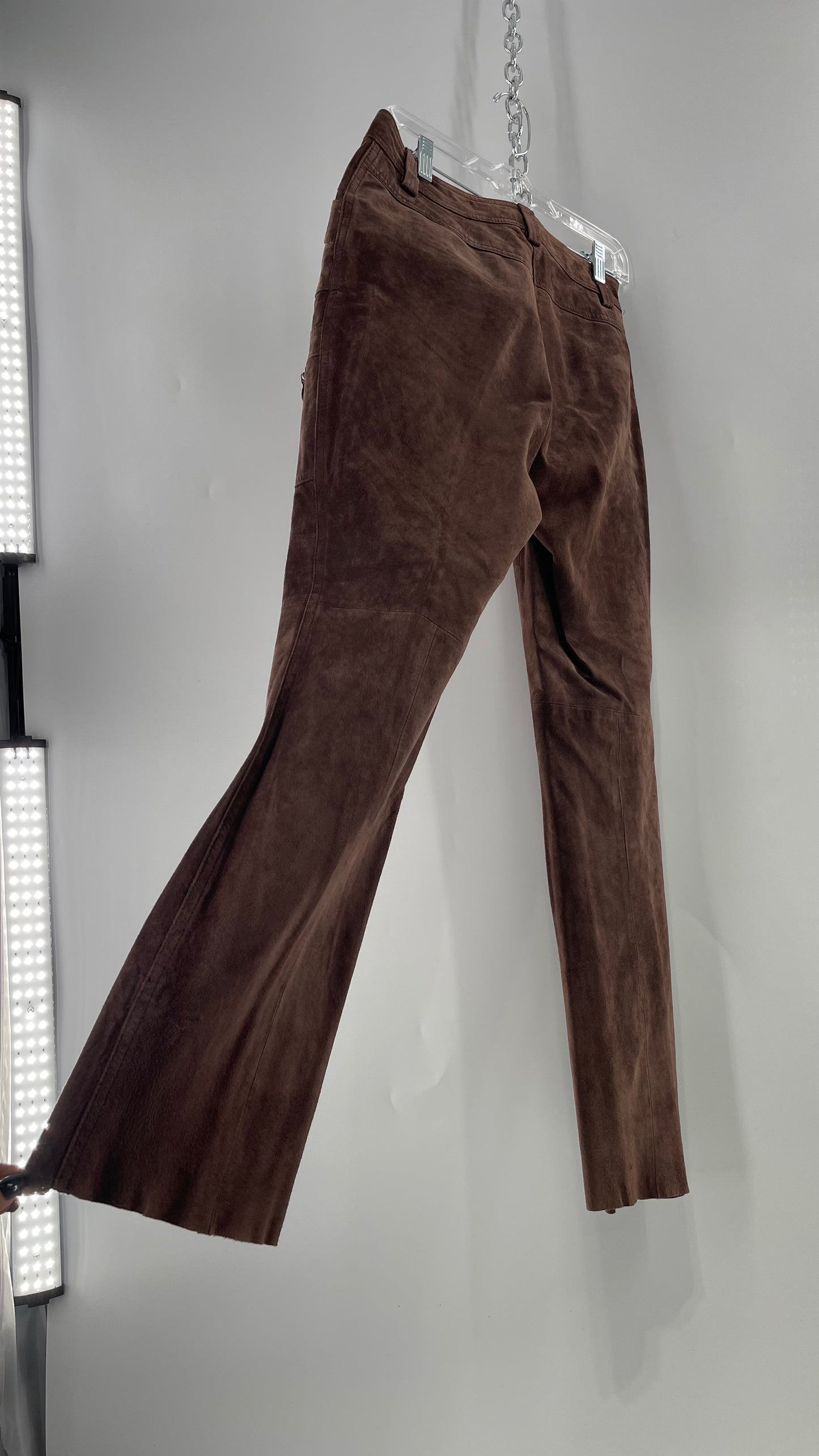 Vintage Context Petit Brown Suede Straight Leg Cargos with Pockets and Bronze Zippers (8P)