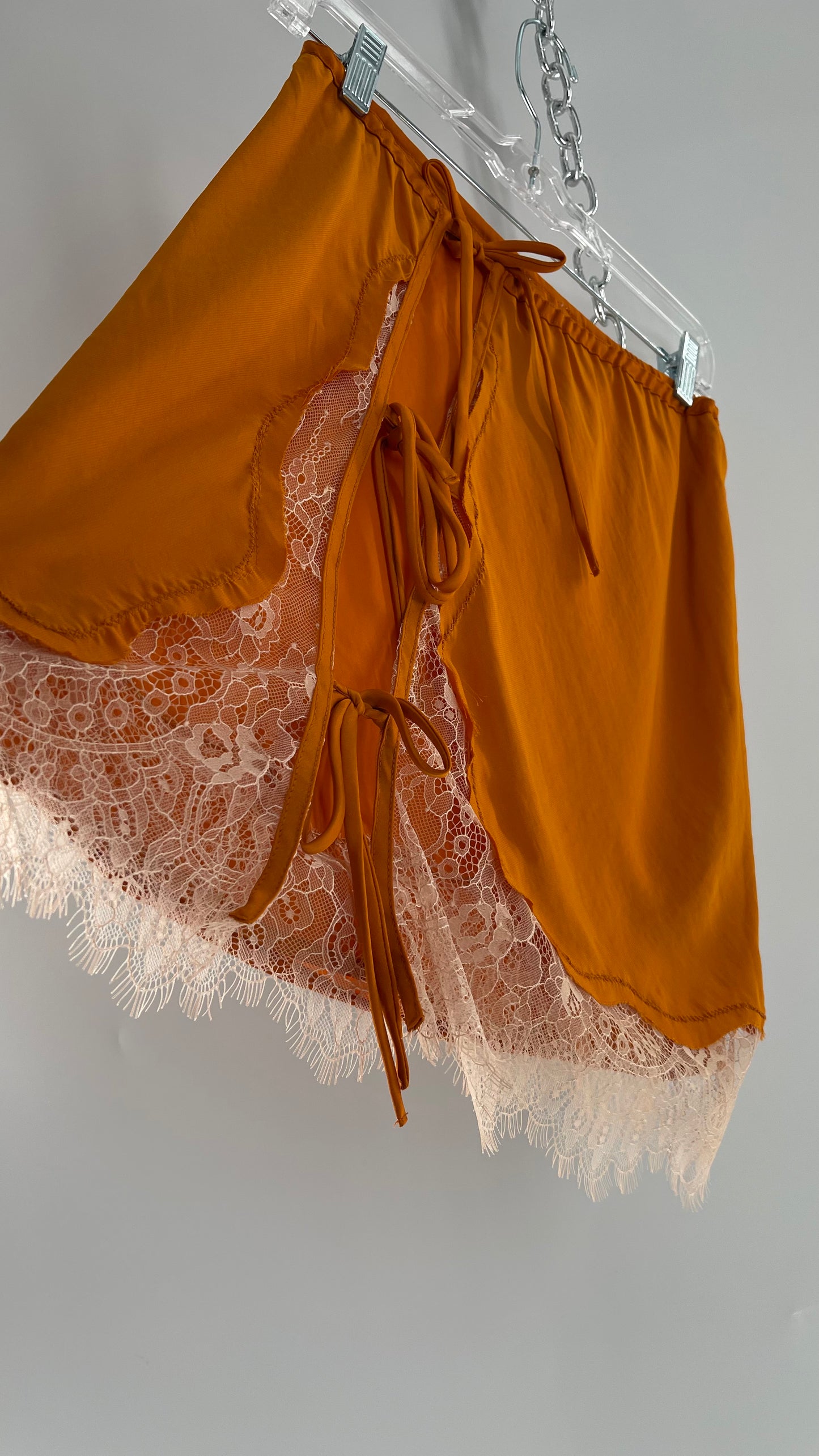 Free People Orange Lace Trim Silky Mini Skirt (Medium)