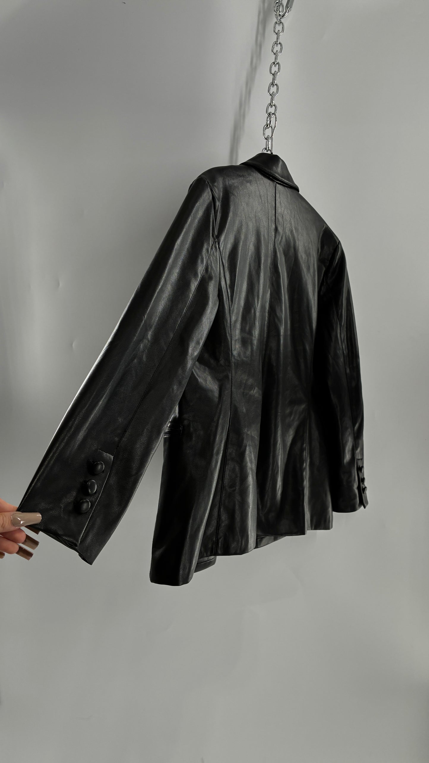 Bagatelle Black Vegan Leather Blazer Suit Jacket (Large)