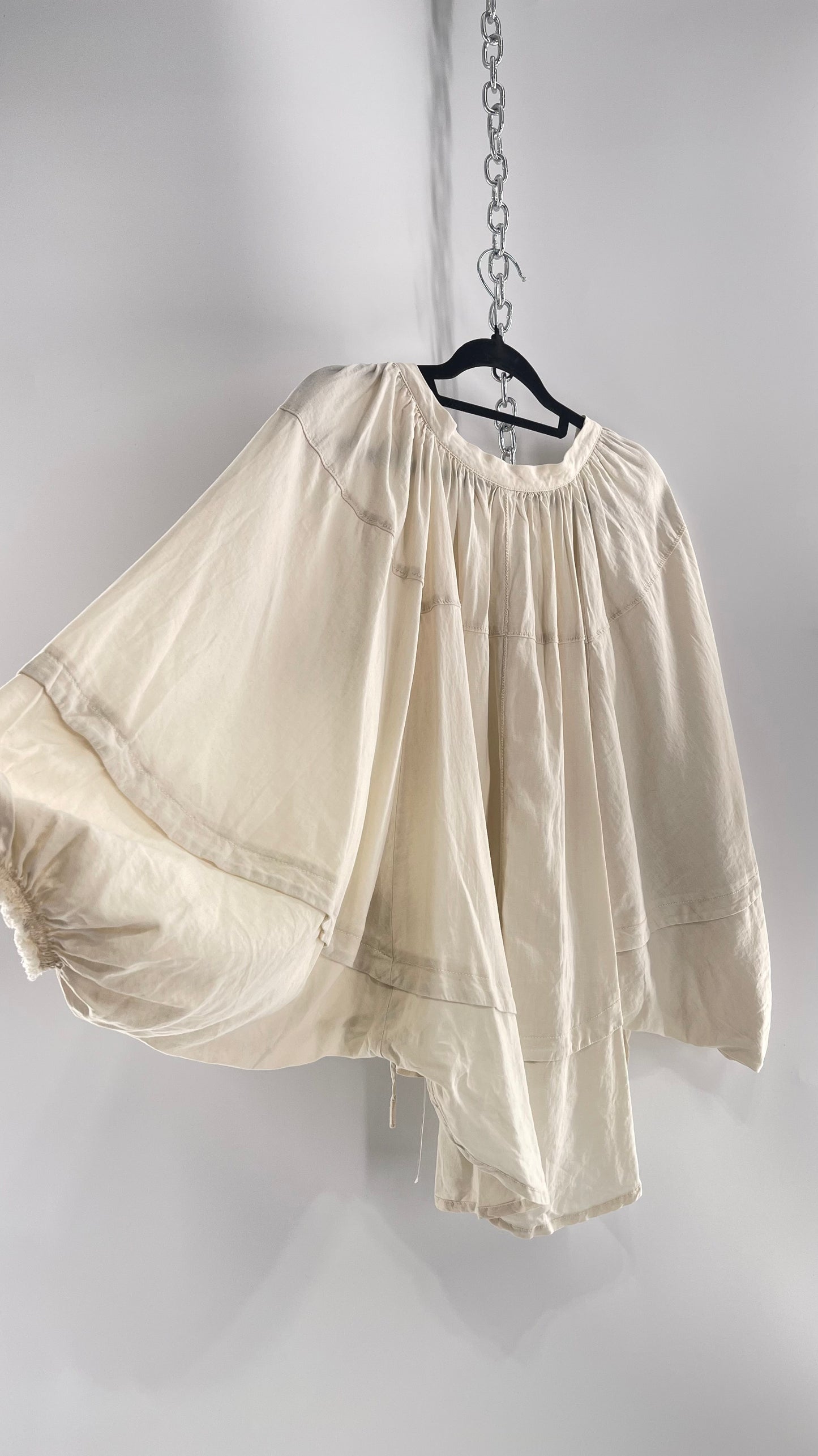 Free People Beige Off White Billow/ Prairie Sleeve Cape Blouse (Small)