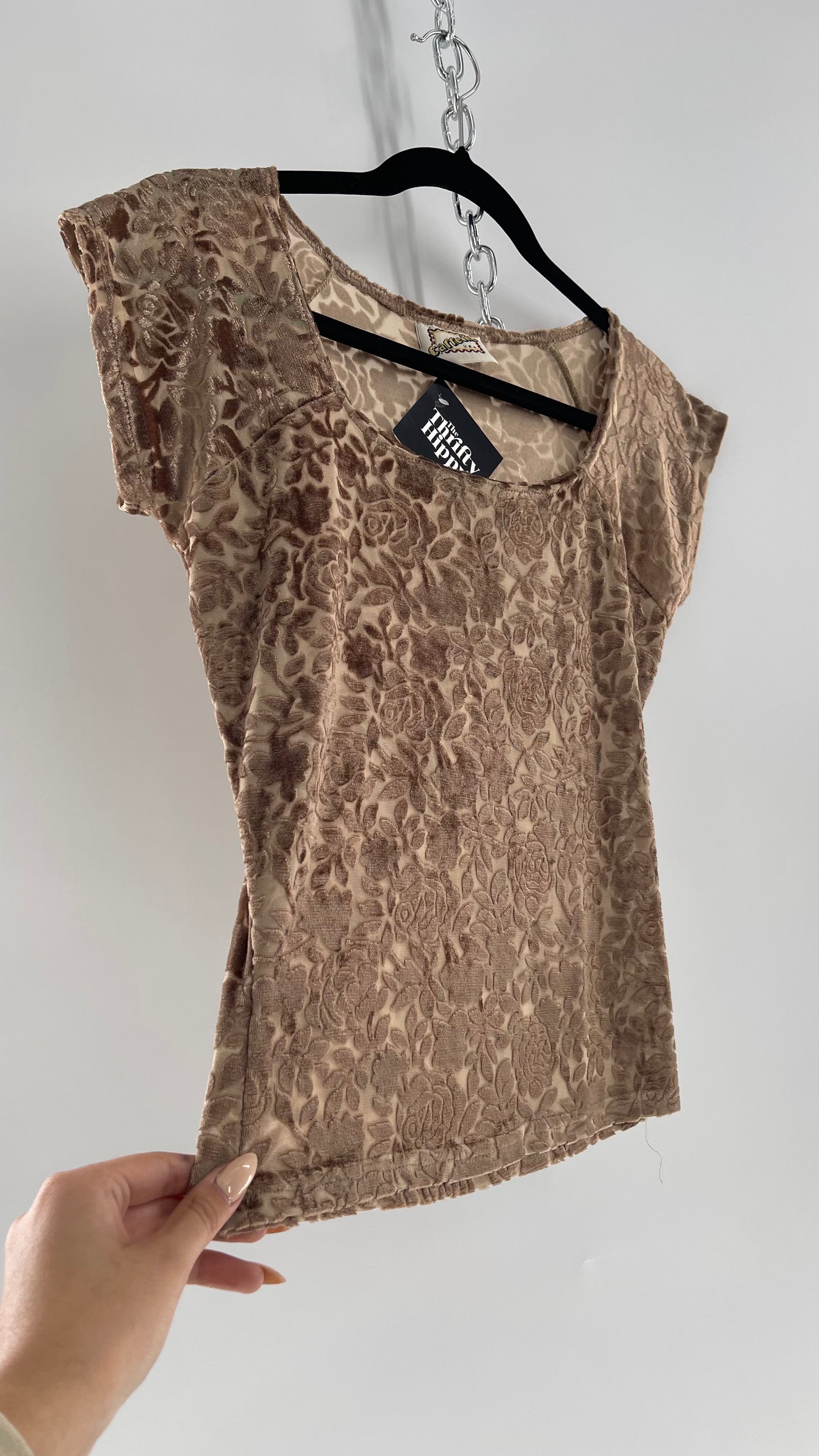 Caffeine Tan/Champagne Velvet Rose Short Sleeve (Medium)
