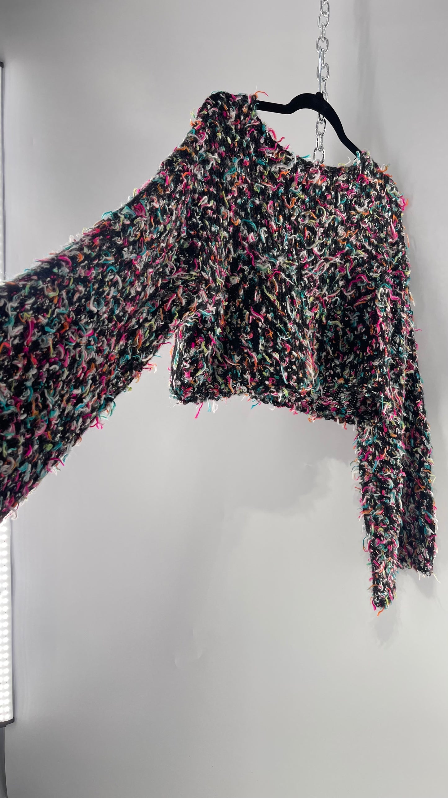 Urban Outfitters Shaggy Black Cropped Sweater with Colorful Threads (Medium)