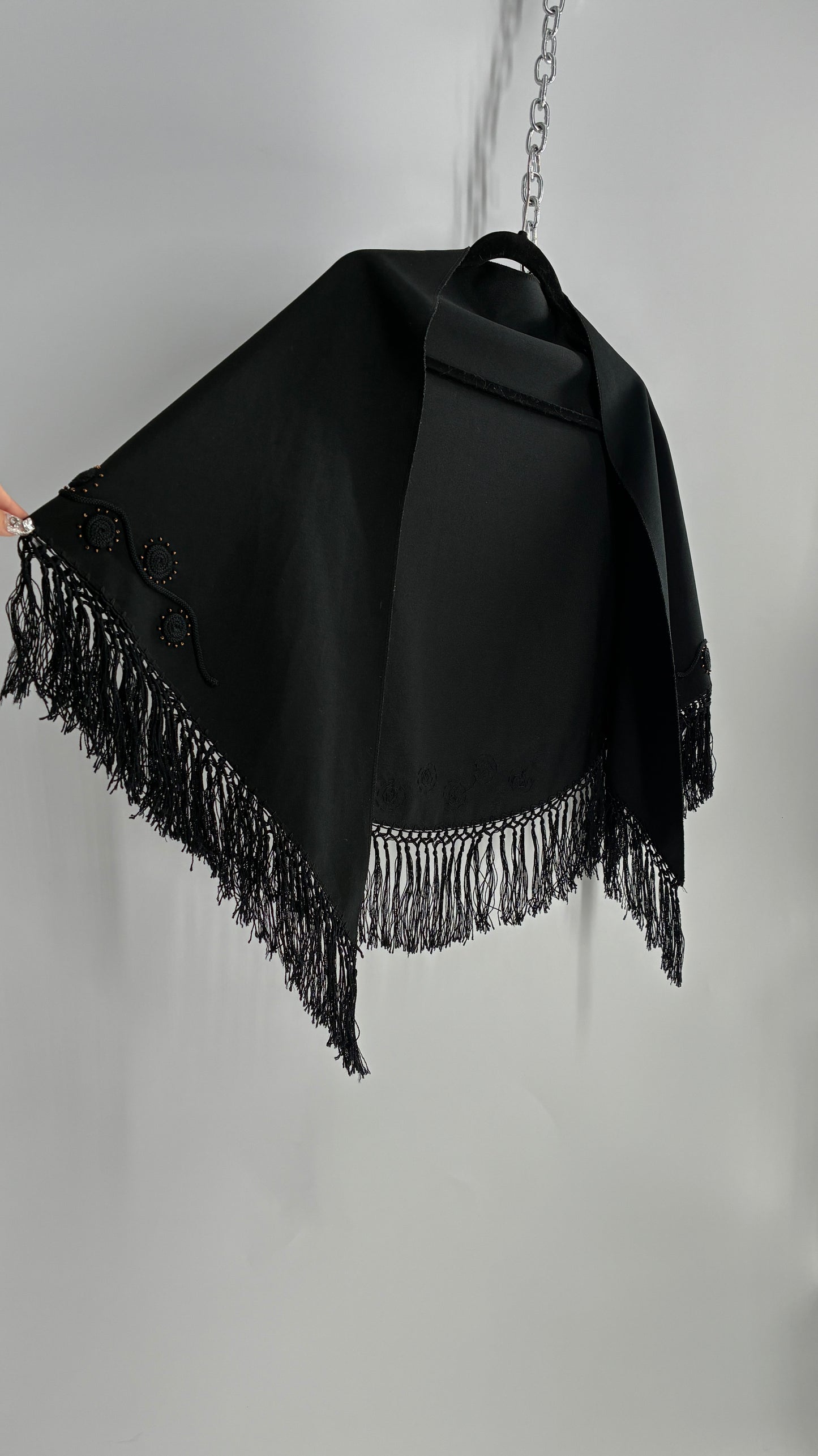 Vintage Designer SUNAKO HATA Cape with Embroidered and Fringe Details