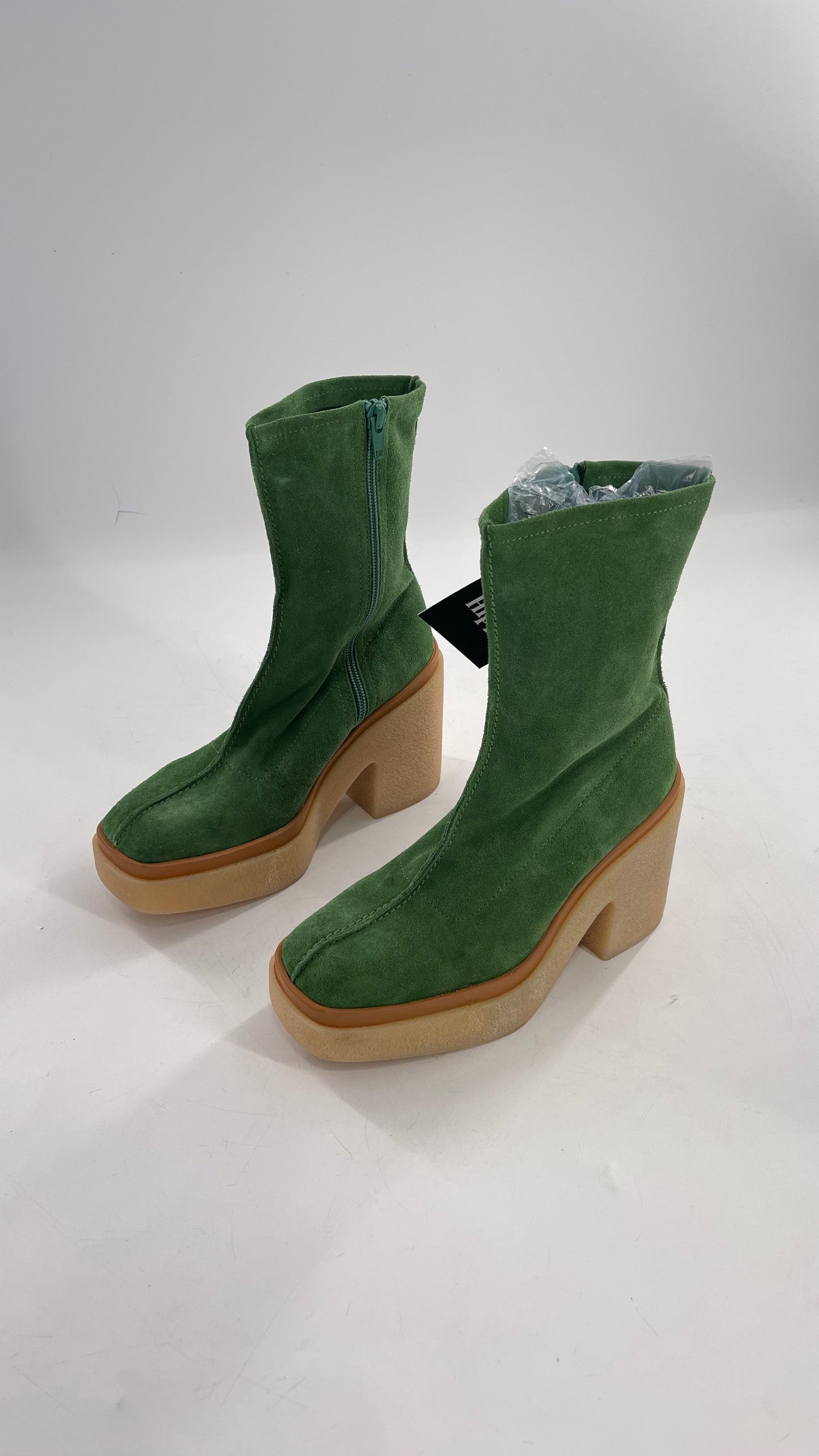 Free People Green Gigi Suede Leather Rubber Heel Boot (36.5)