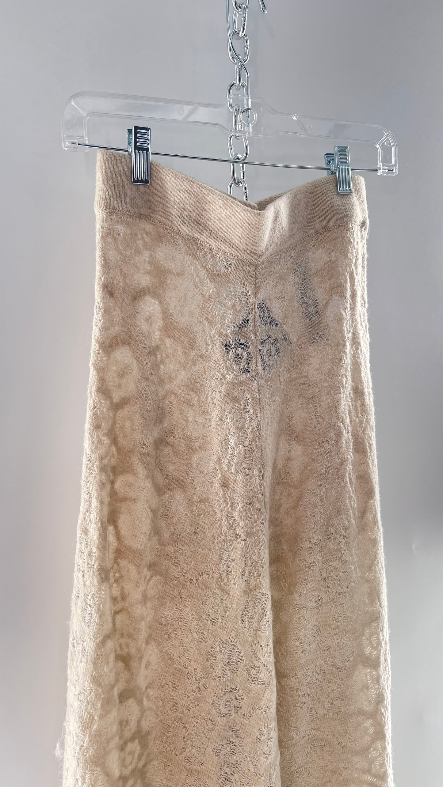 ZARA Open Knit Patterned Slightly Translucent Oatmeal Skirt (Small)