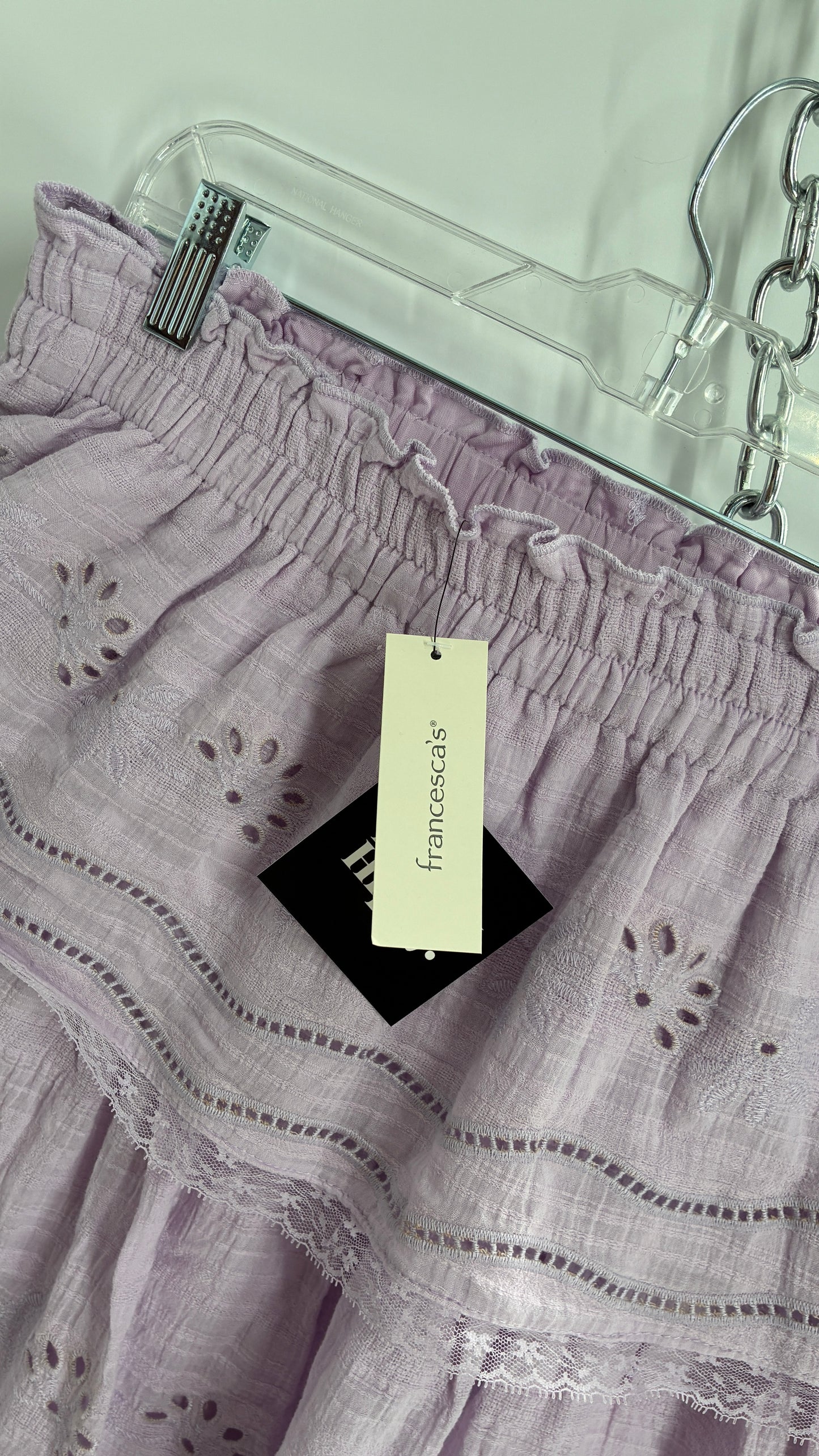 Francesca’s Lavender Lilac Tiered Ruffle Mini Skirt with Tags Attached (Large)