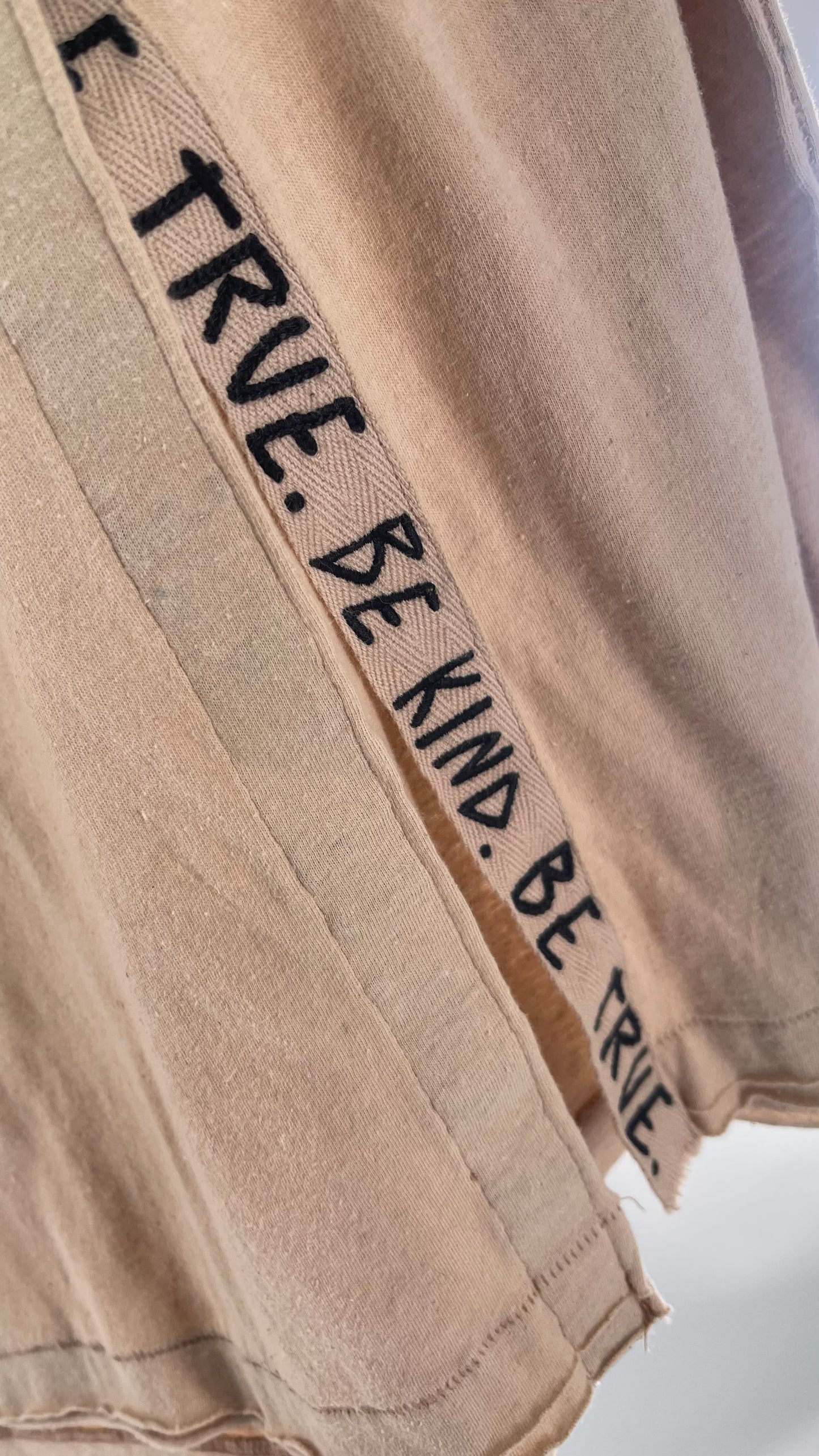 Free People Movement Oversized Light Beige Short Sleeve T-Shirt with Slit Embroidered Detail (Size XS)