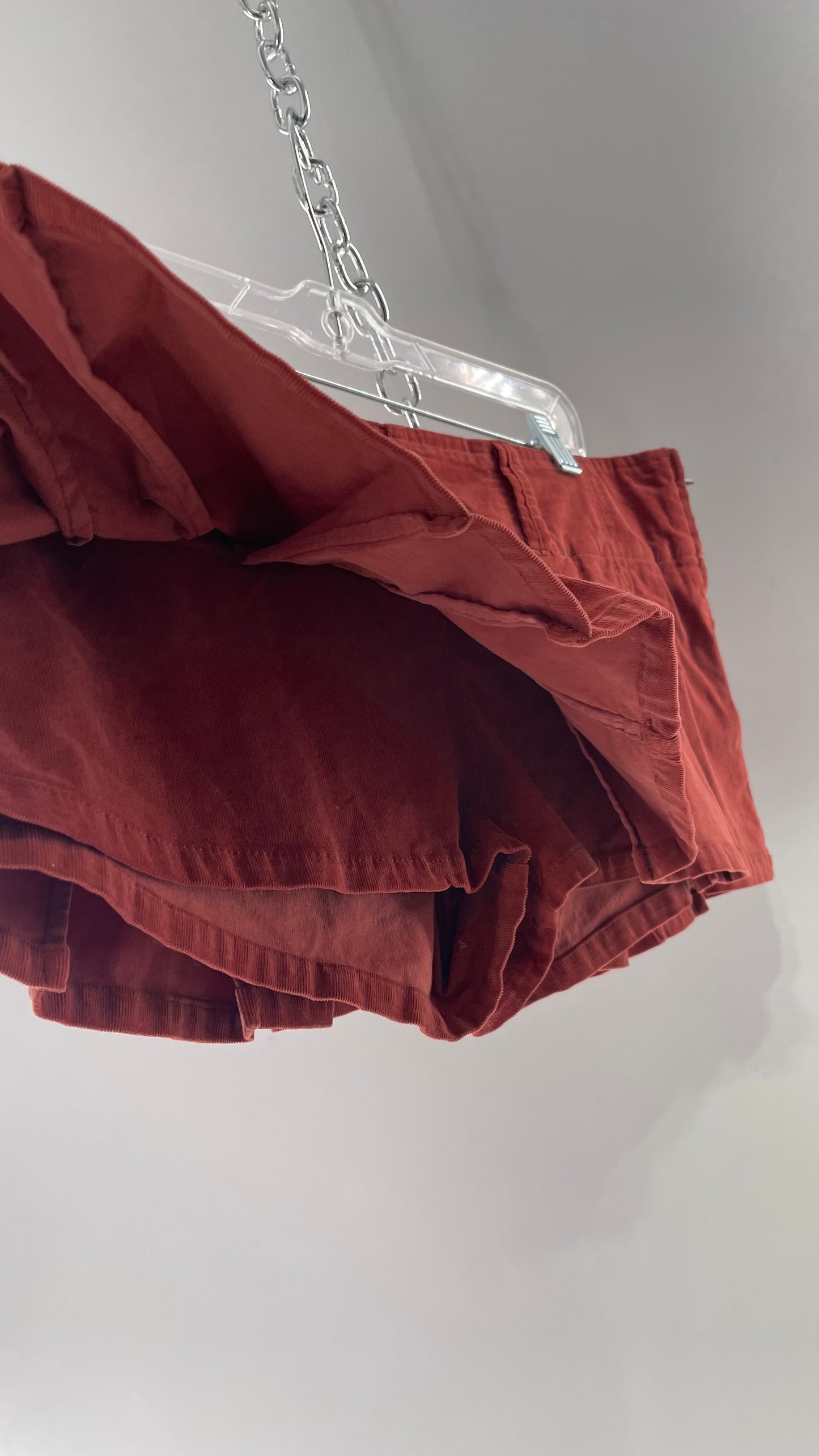 Free People Corduroy Terracotta Pleated Micro Mini Skirt with Tags Attached (6)
