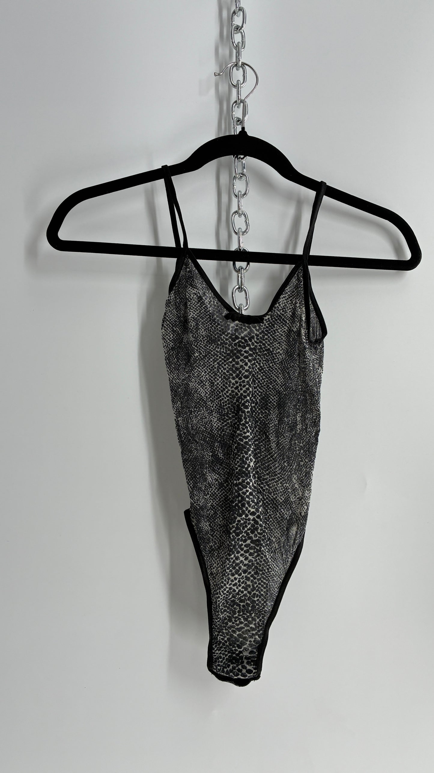 Vintage 1990s Sheer Snakeskin Patterned High Cut Bodysuit (S)