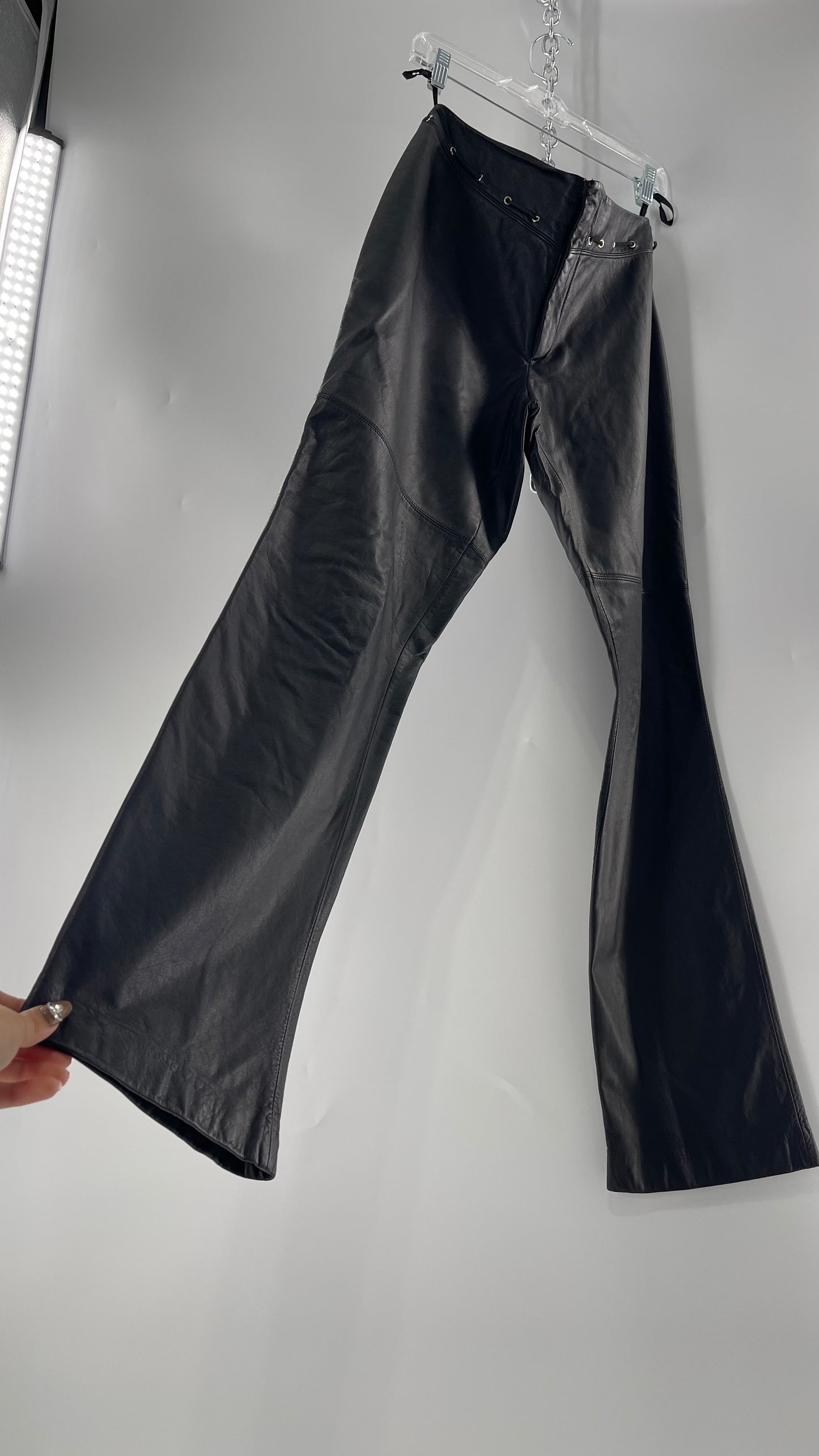 Vintage 90s RALPH Ralph Lauren Thin Leather Pants with Thread Through Grommet Detail on Waistline (4)