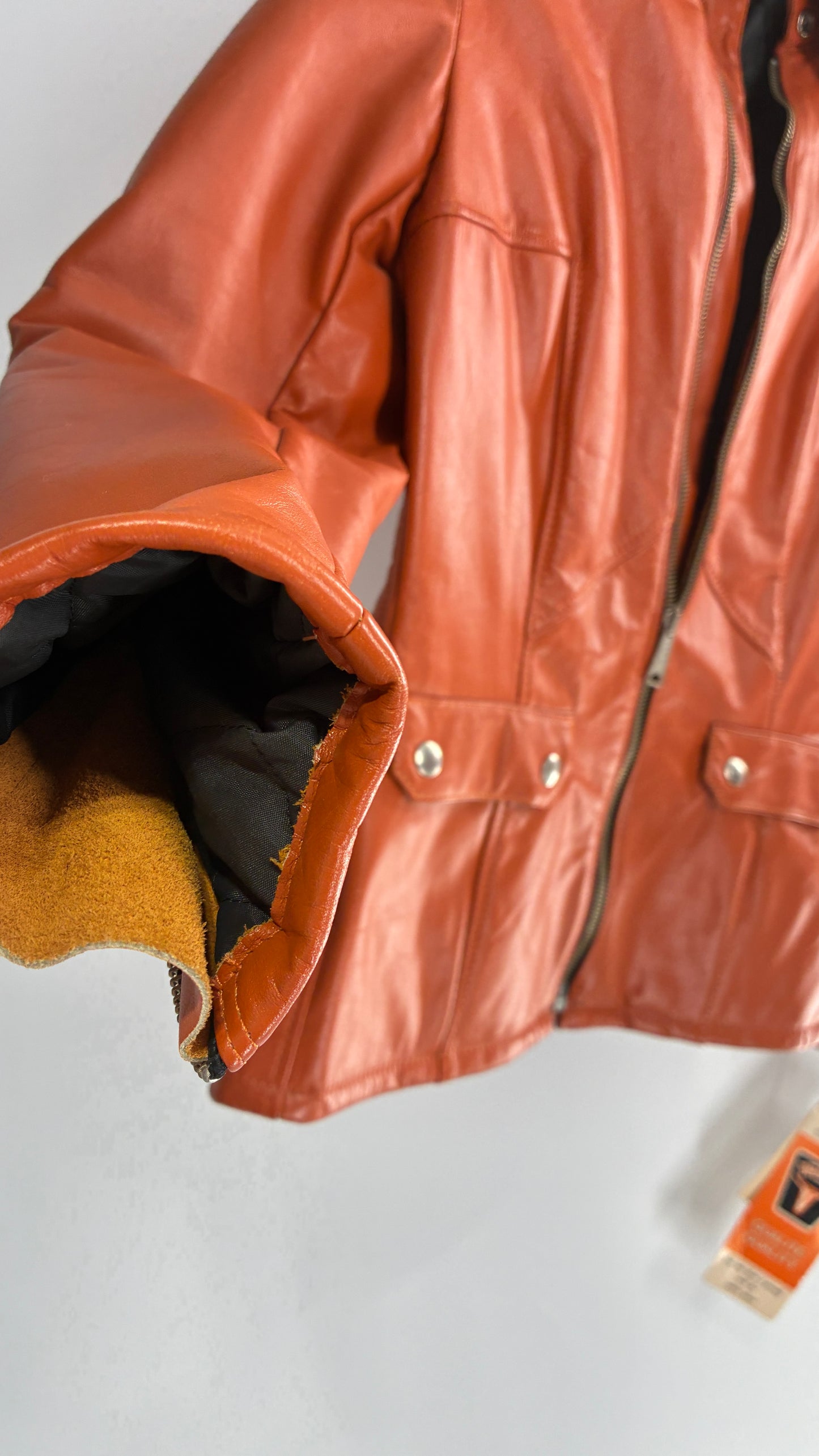 Deadstock Vintage 1970s DROSPO Orange Genuine Leather Fitted Jacket (12)