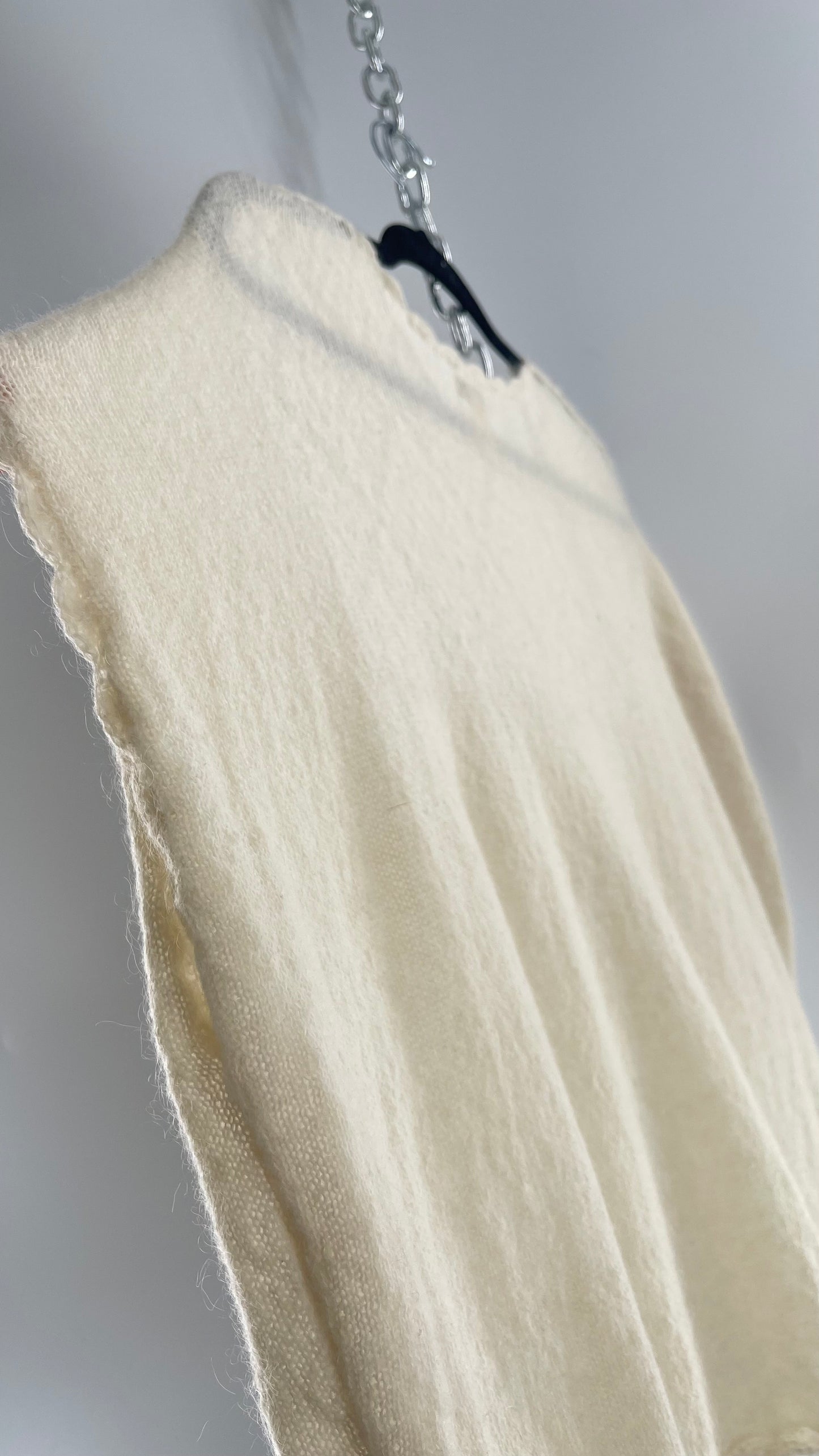 hoss intropia Cream Off White Knit Slouchy Sweater Vest with Netted Bust 30% Wool 25% Mohair Anthropologie (Small)