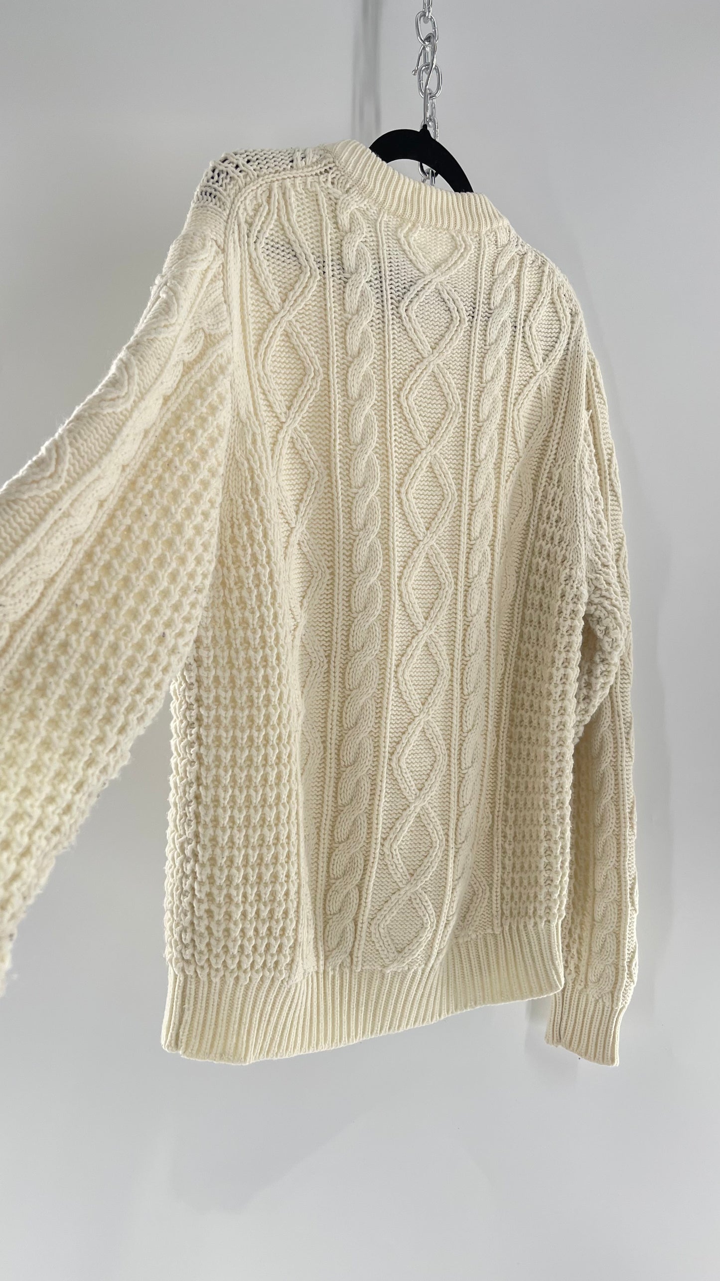 Vintage Ivory Cableknit Slouchy Sweater (Large)
