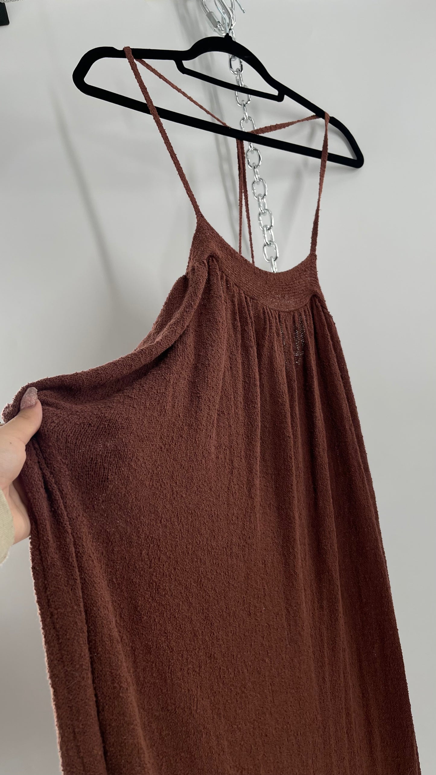 Free People Slinky Textured Brown Knit Full Length Dress (Small)